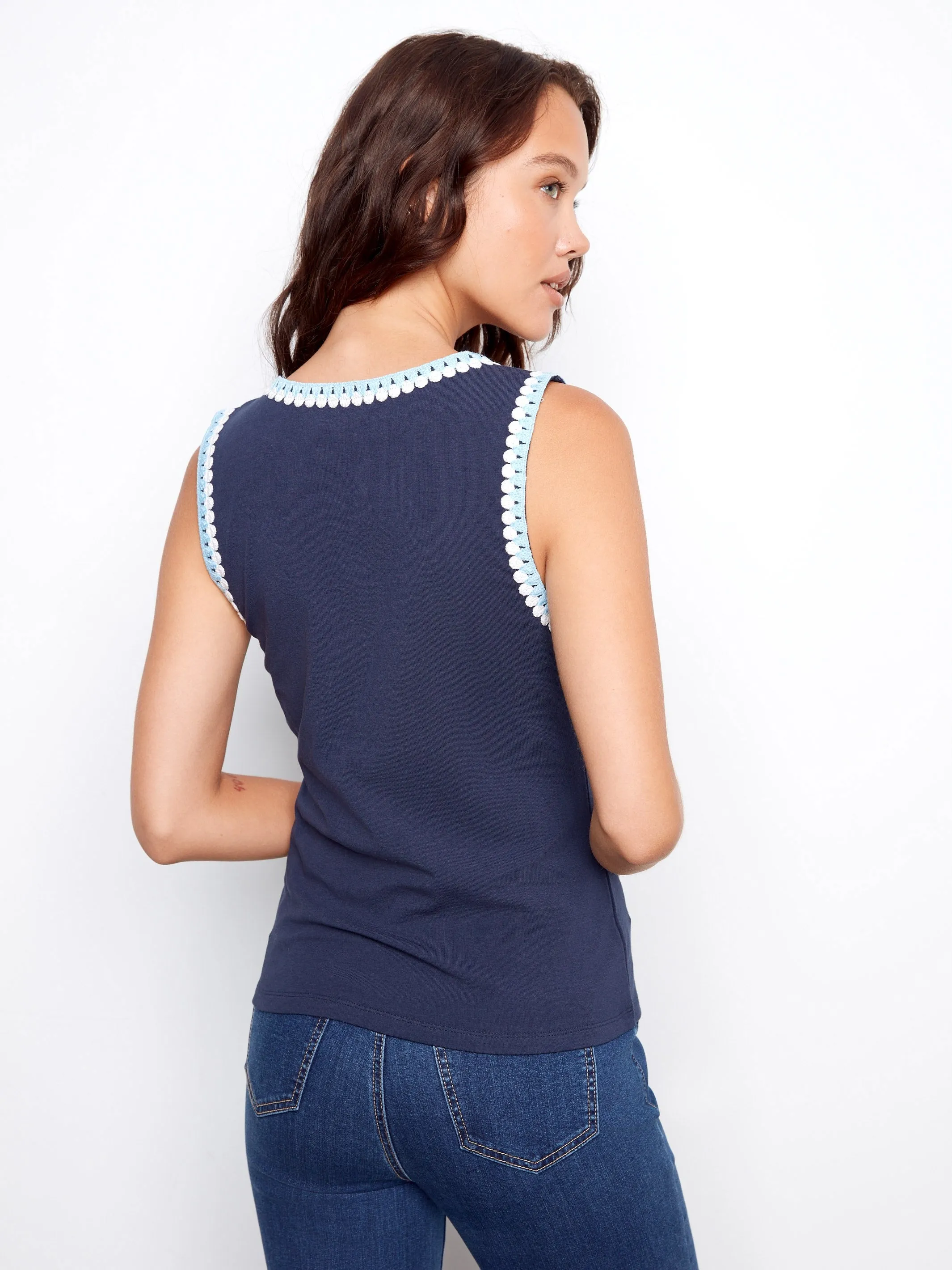 Knit Tank Top With Crochet Detail - Navy sold by Charlie B product image thumbnail 4
