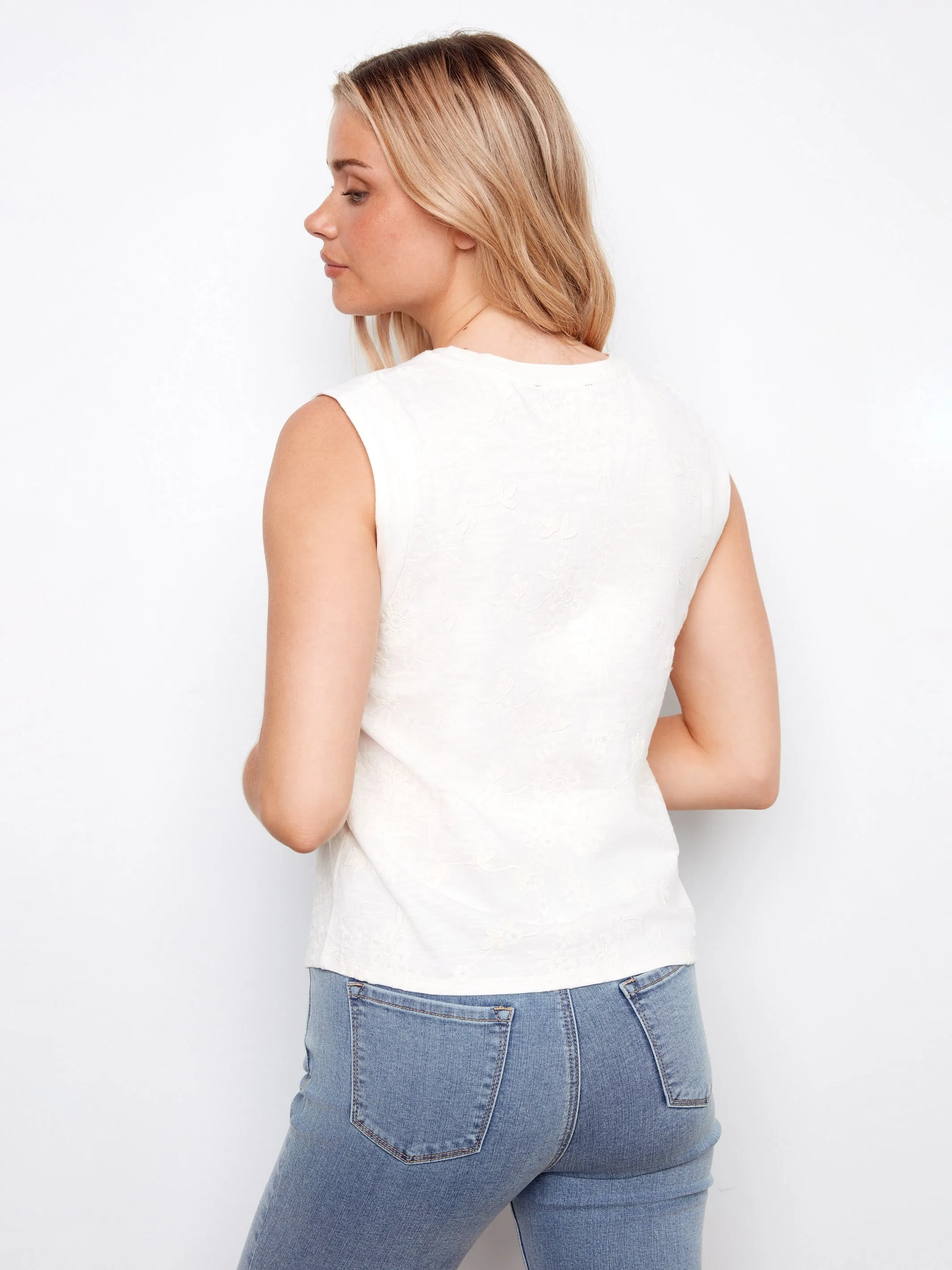 Floral Embroidered Sleeveless Cotton Top - White sold by Charlie B product image thumbnail 5