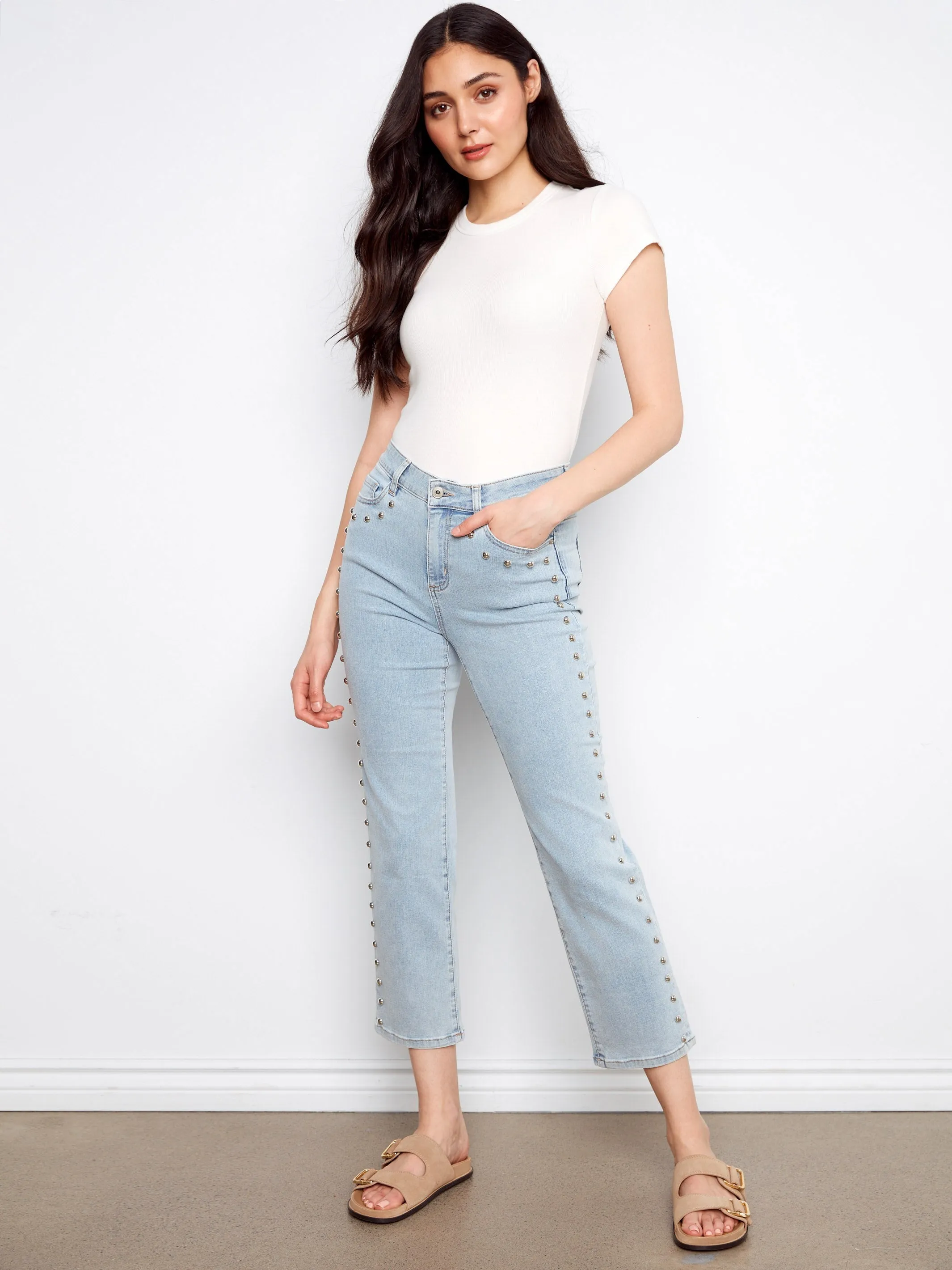 Studded Straight Leg Jeans - Light Blue sold by Charlie B product image thumbnail 3