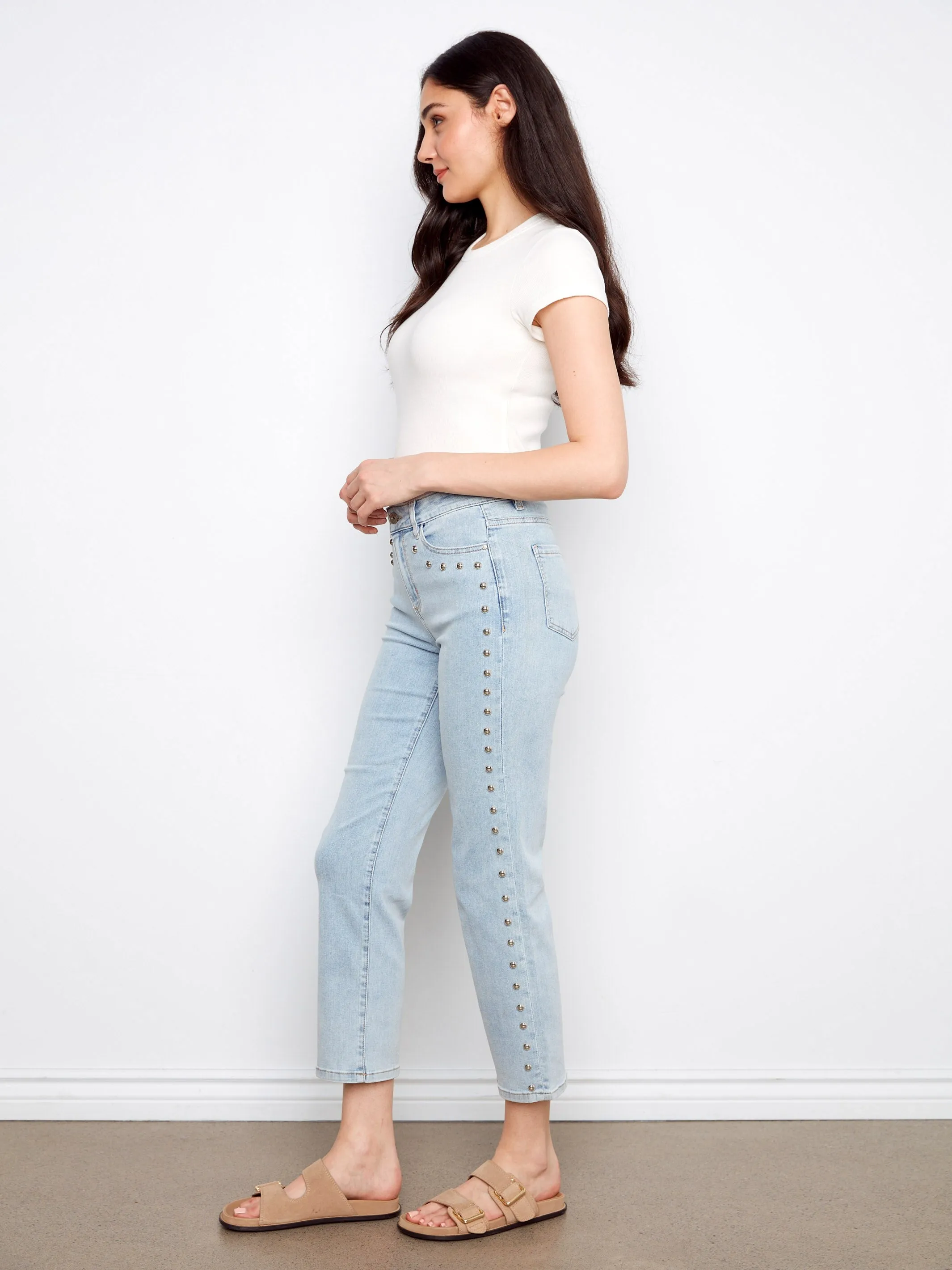 Studded Straight Leg Jeans - Light Blue sold by Charlie B product image thumbnail 4