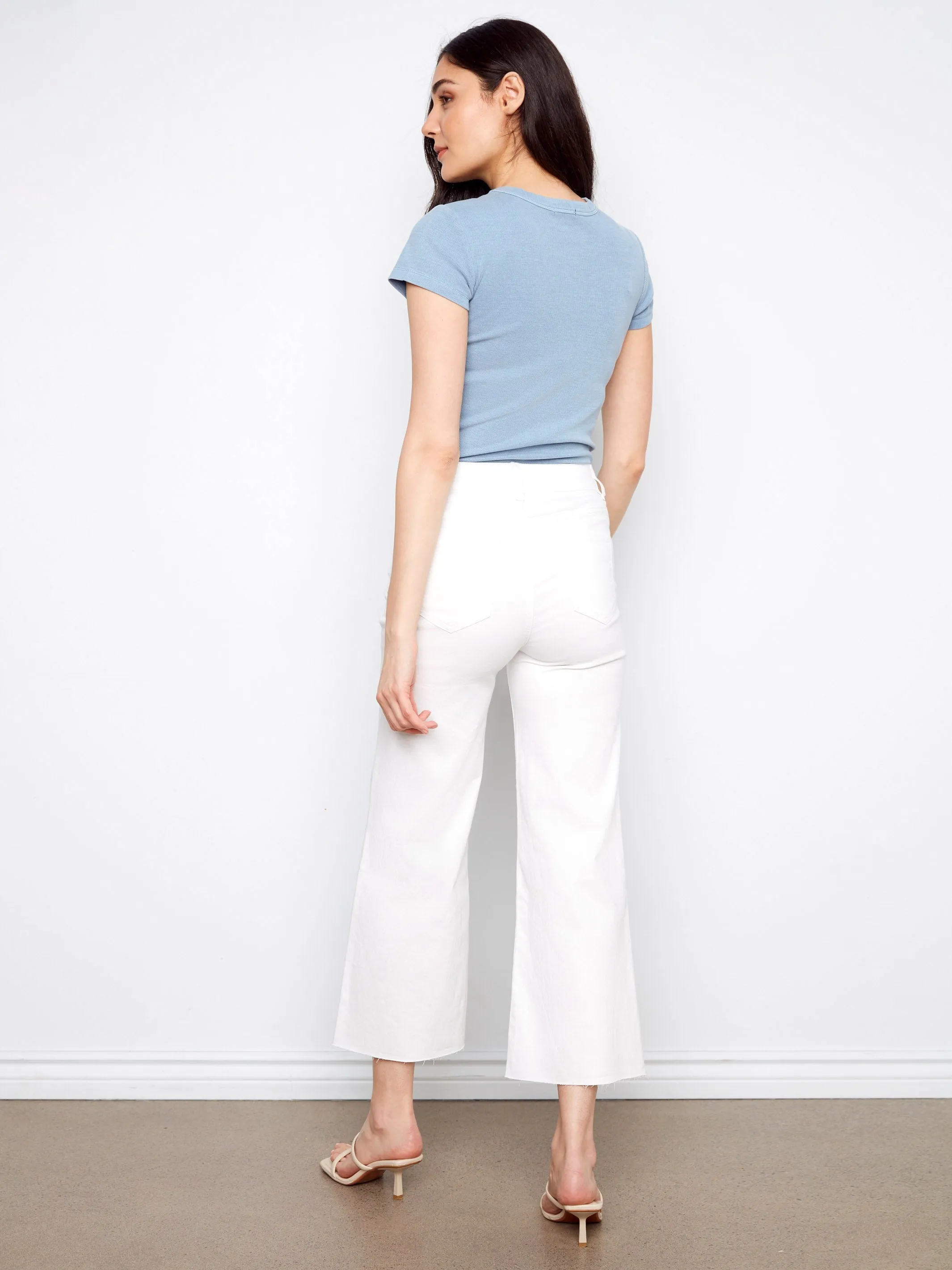 Cropped Flare Twill Pants With Raw Hem - White sold by Charlie B product image thumbnail 4