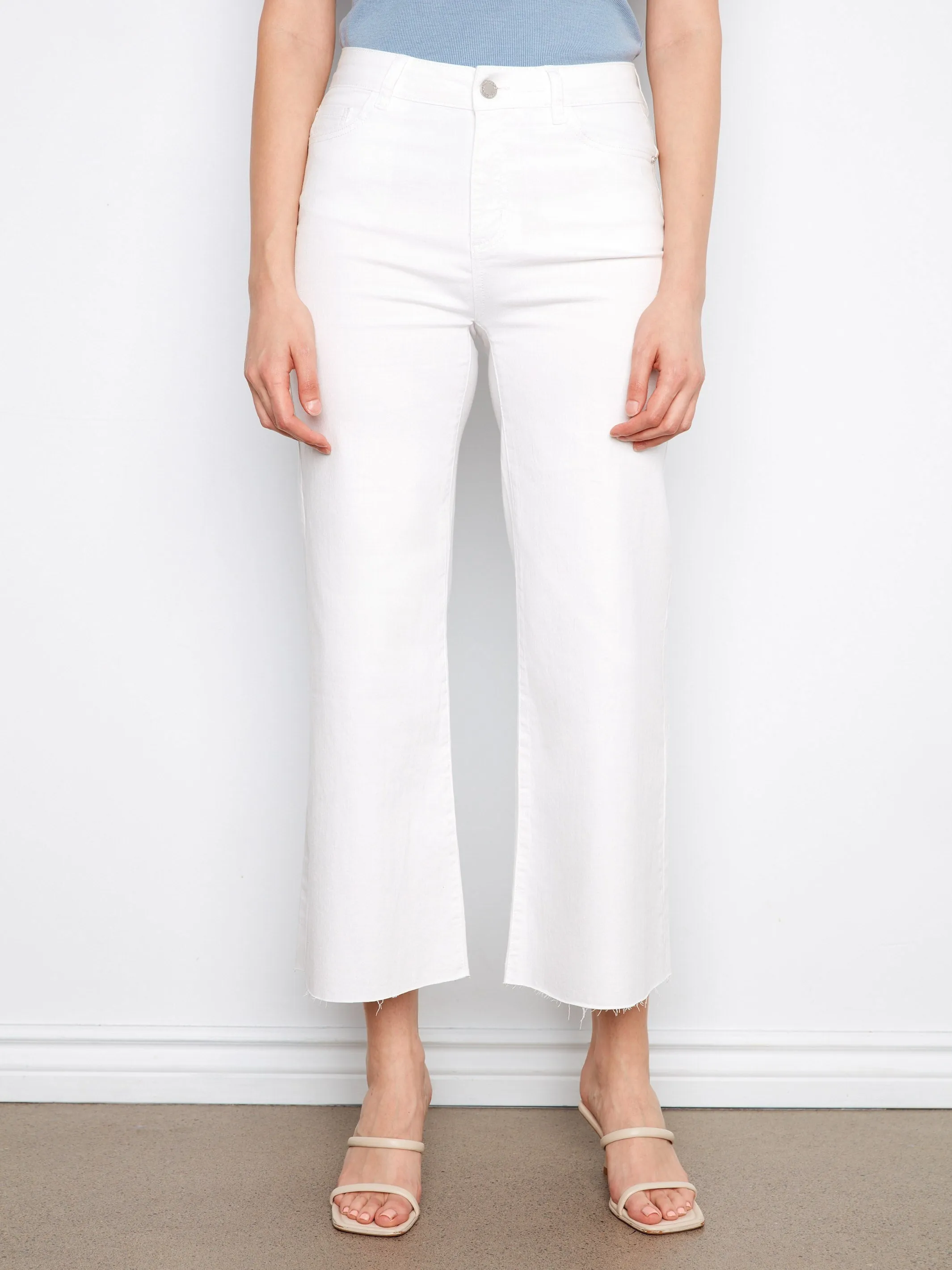 Cropped Flare Twill Pants With Raw Hem - White sold by Charlie B product image thumbnail 2