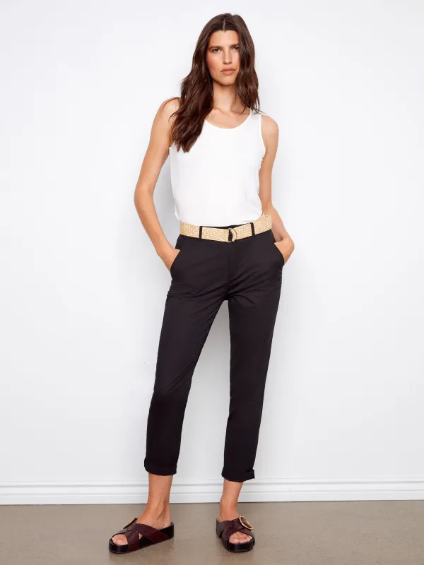 Slim Fit Pants With Belt - Black made by Charlie B