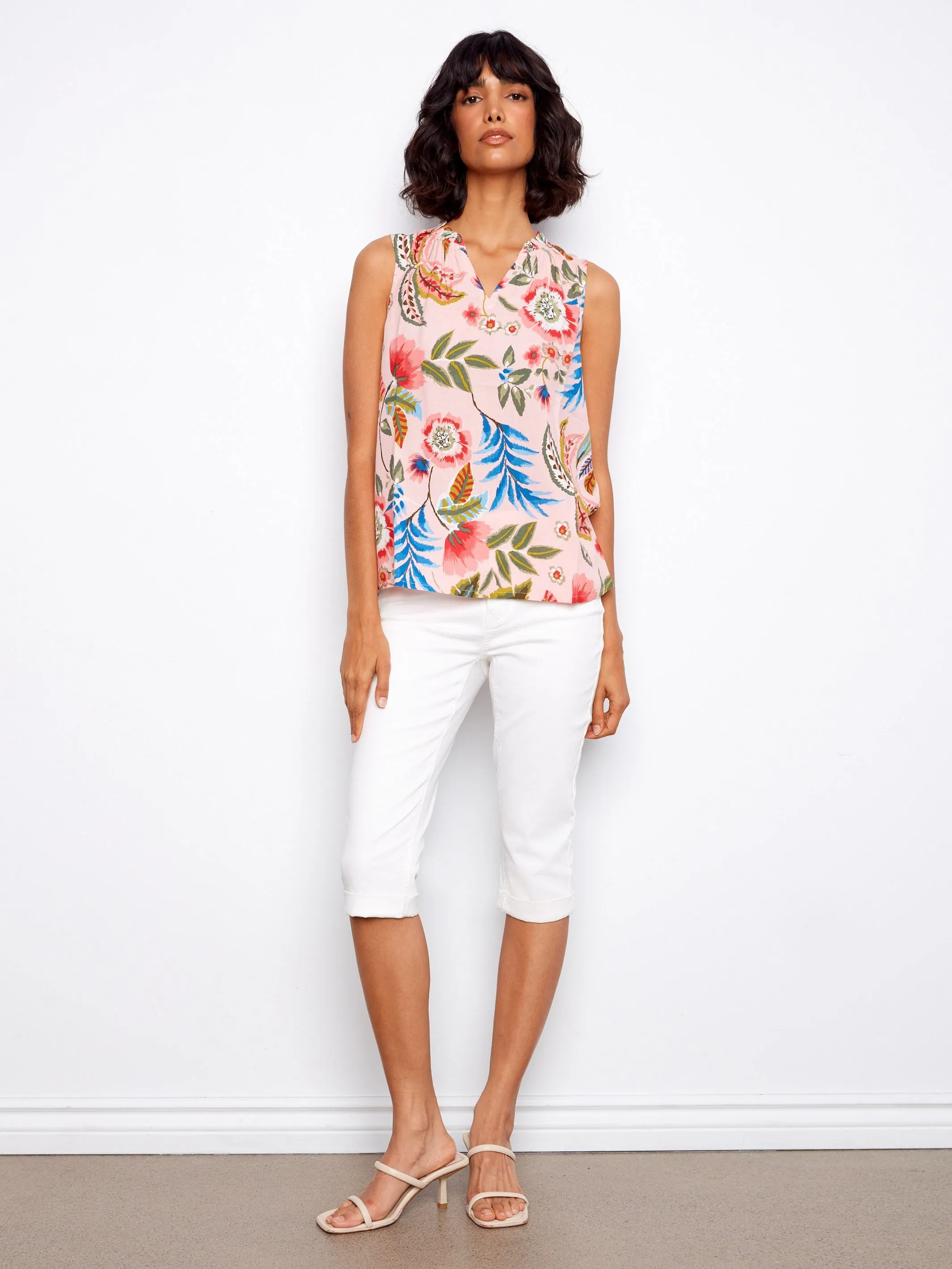 Printed Sleeveless Ruffle Neck Top - Gardenia sold by Charlie B product image thumbnail 2