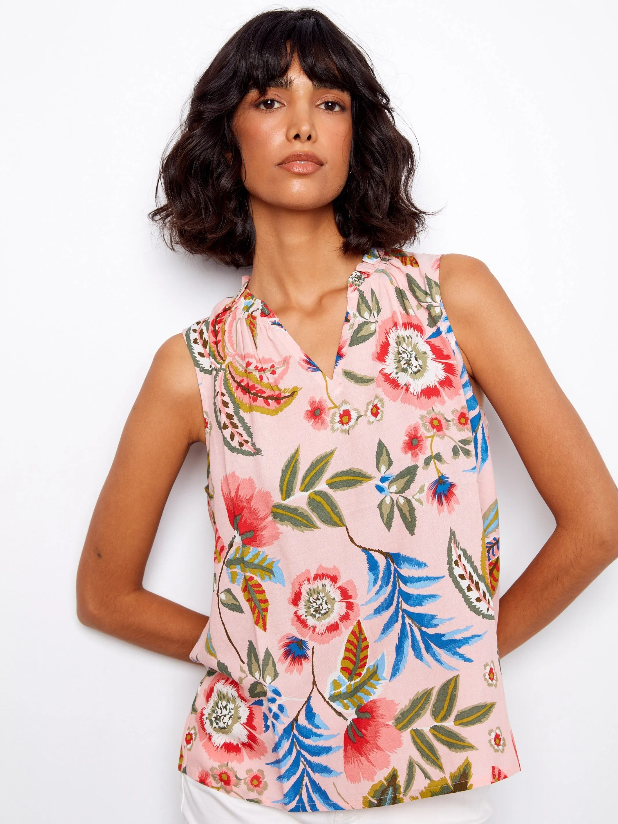 Printed Sleeveless Ruffle Neck Top - Gardenia sold by Charlie B product image thumbnail 3