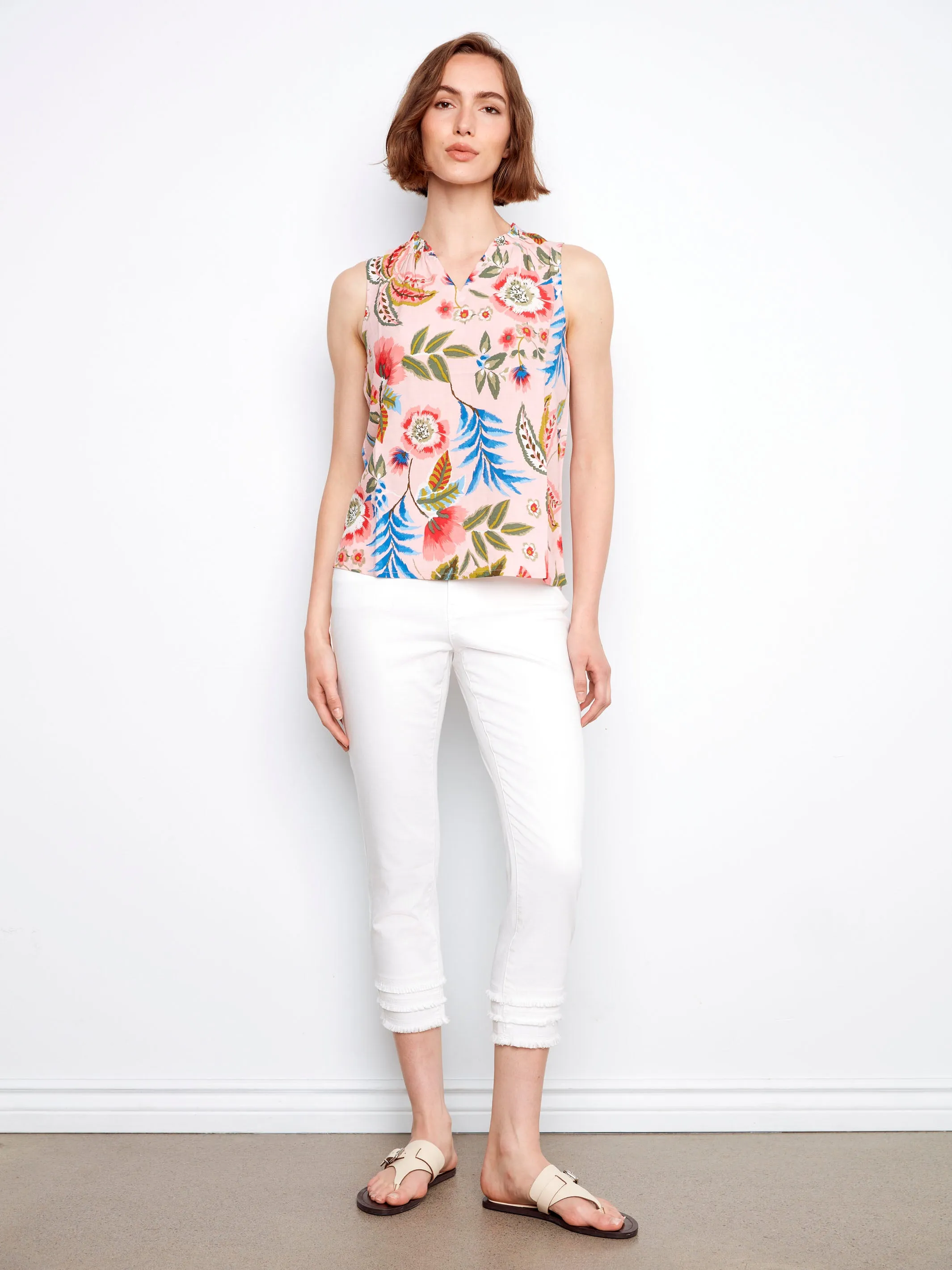 Printed Sleeveless Ruffle Neck Top - Gardenia sold by Charlie B product image thumbnail 5