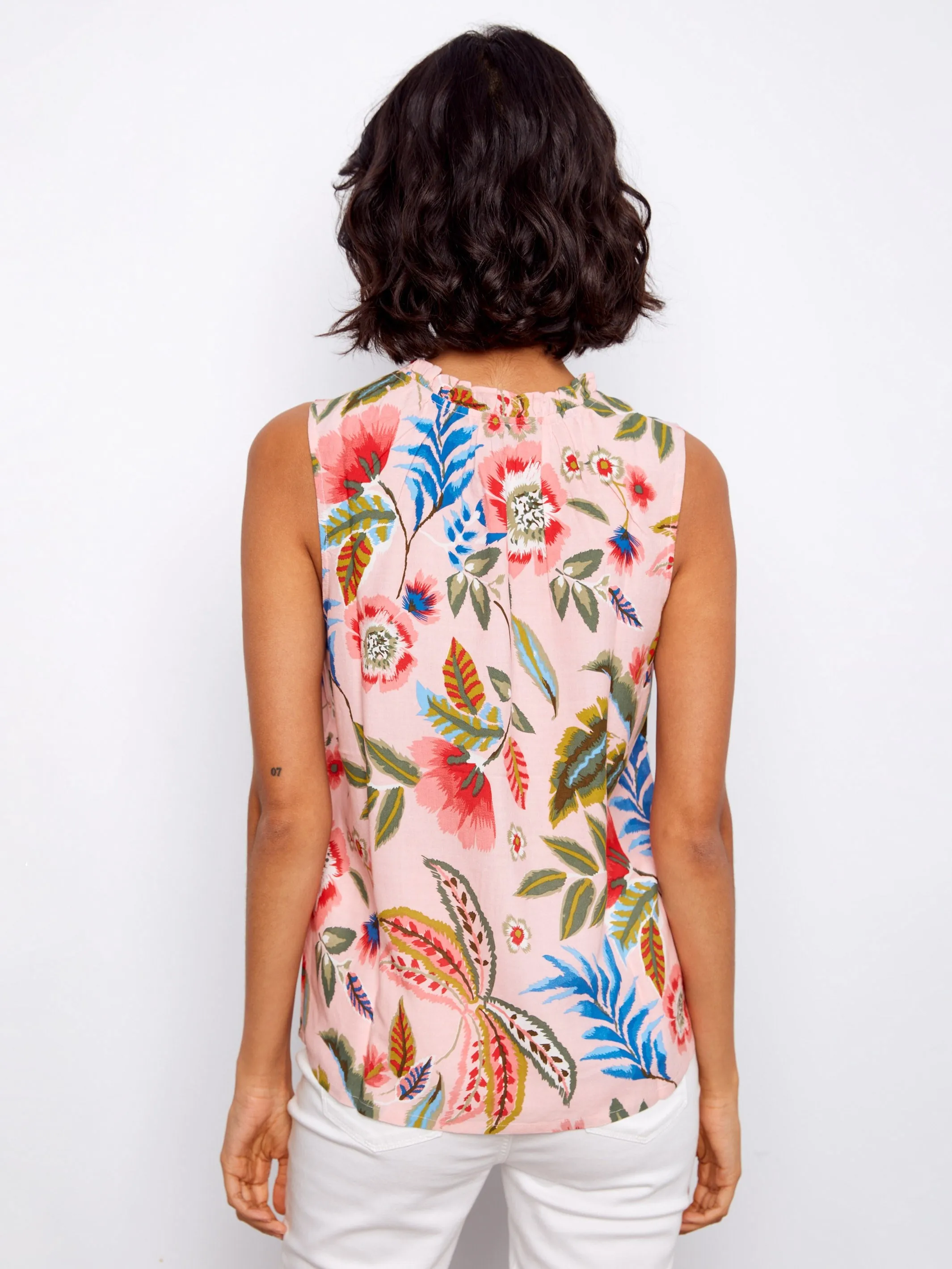 Printed Sleeveless Ruffle Neck Top - Gardenia sold by Charlie B product image thumbnail 4