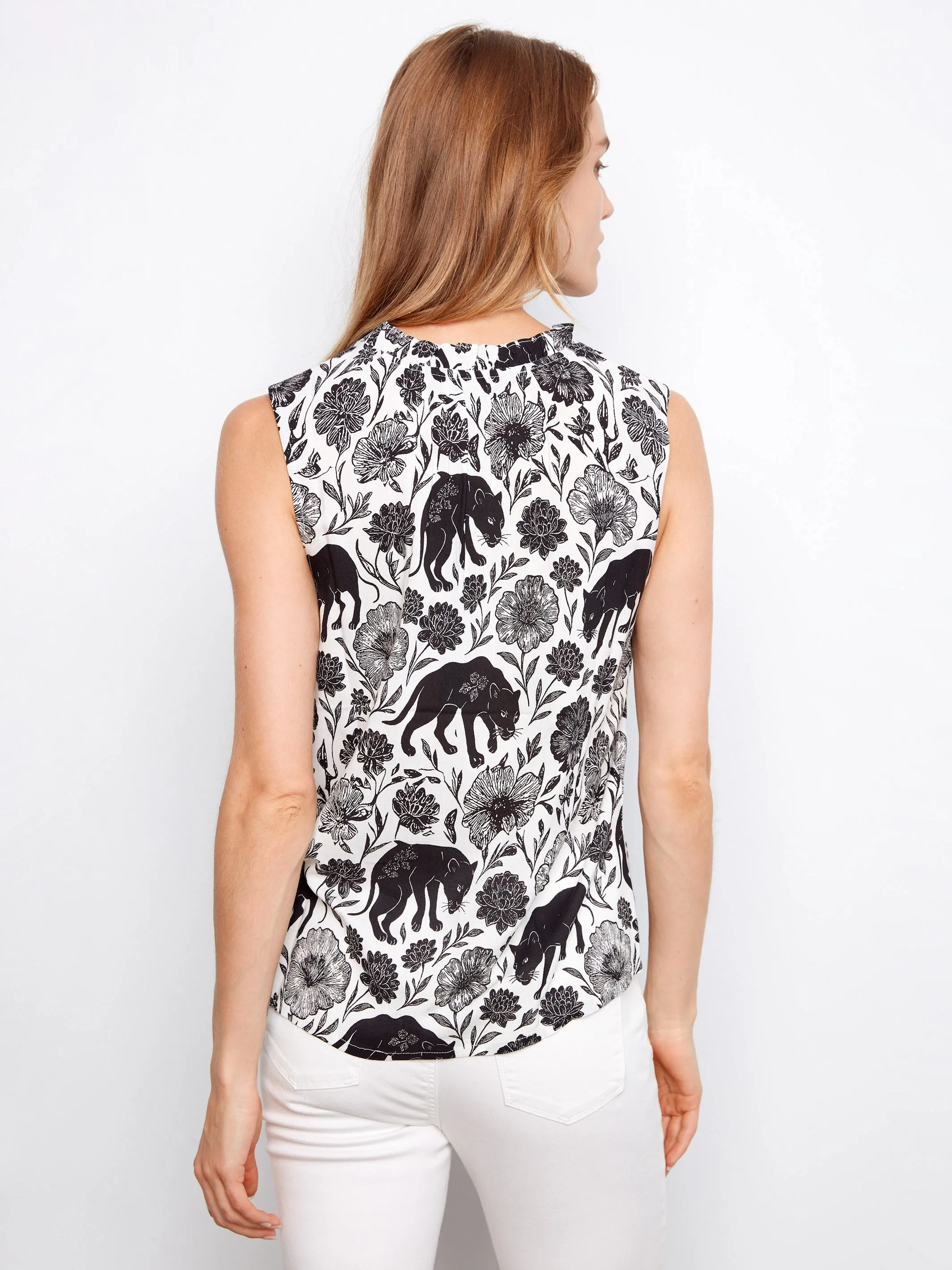 Printed Sleeveless Ruffle Neck Top - Wilderness sold by Charlie B product image thumbnail 4