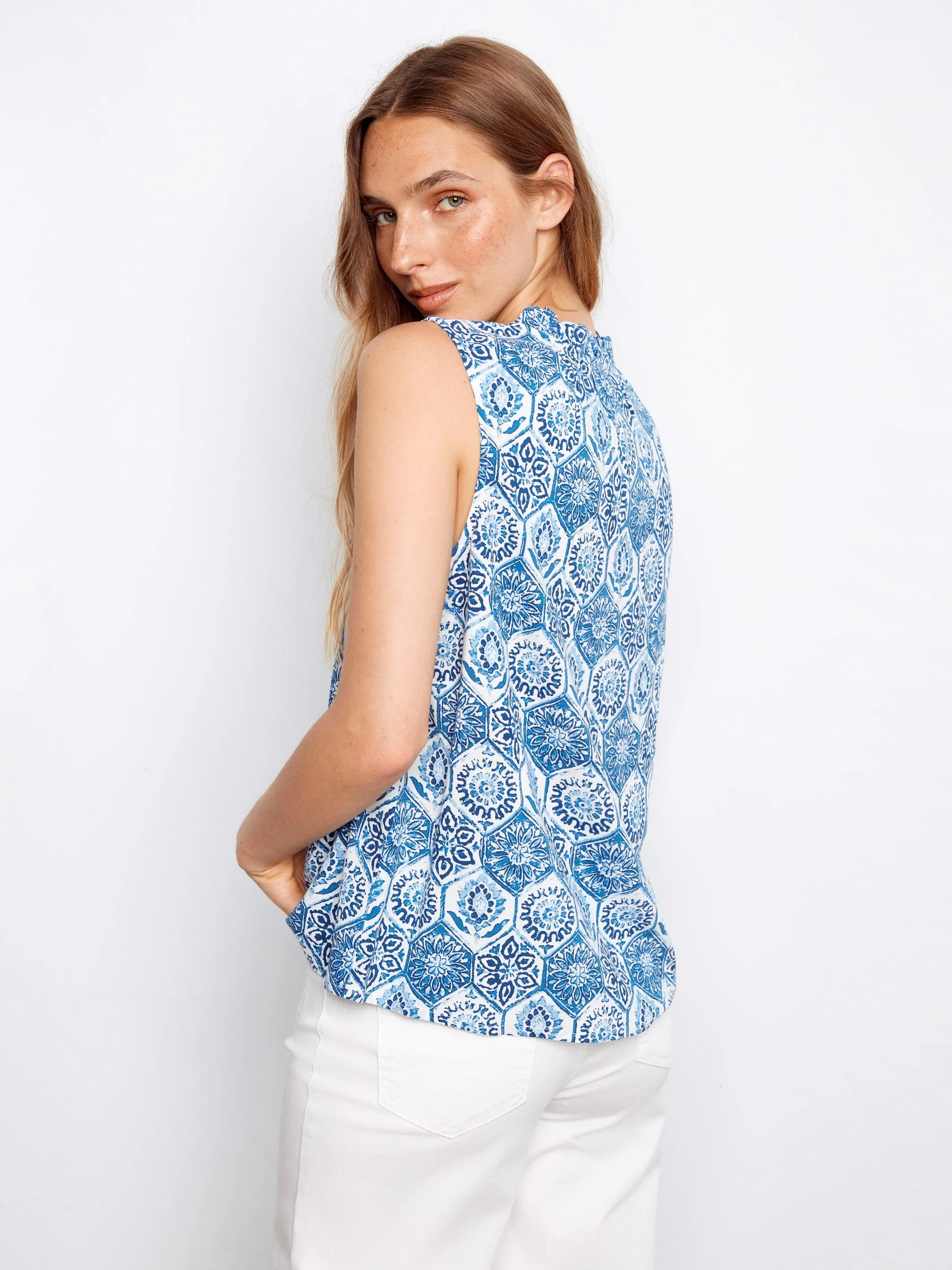 Printed Sleeveless Ruffle Neck Top - Mosaic sold by Charlie B product image thumbnail 4