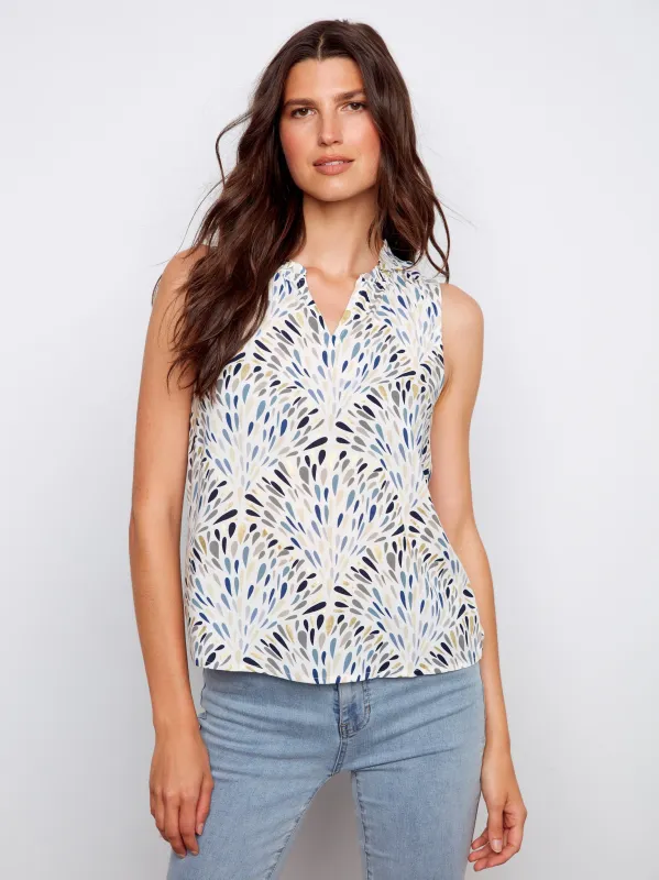 Printed Sleeveless Ruffle Neck Top - Zéphyr made by Charlie B