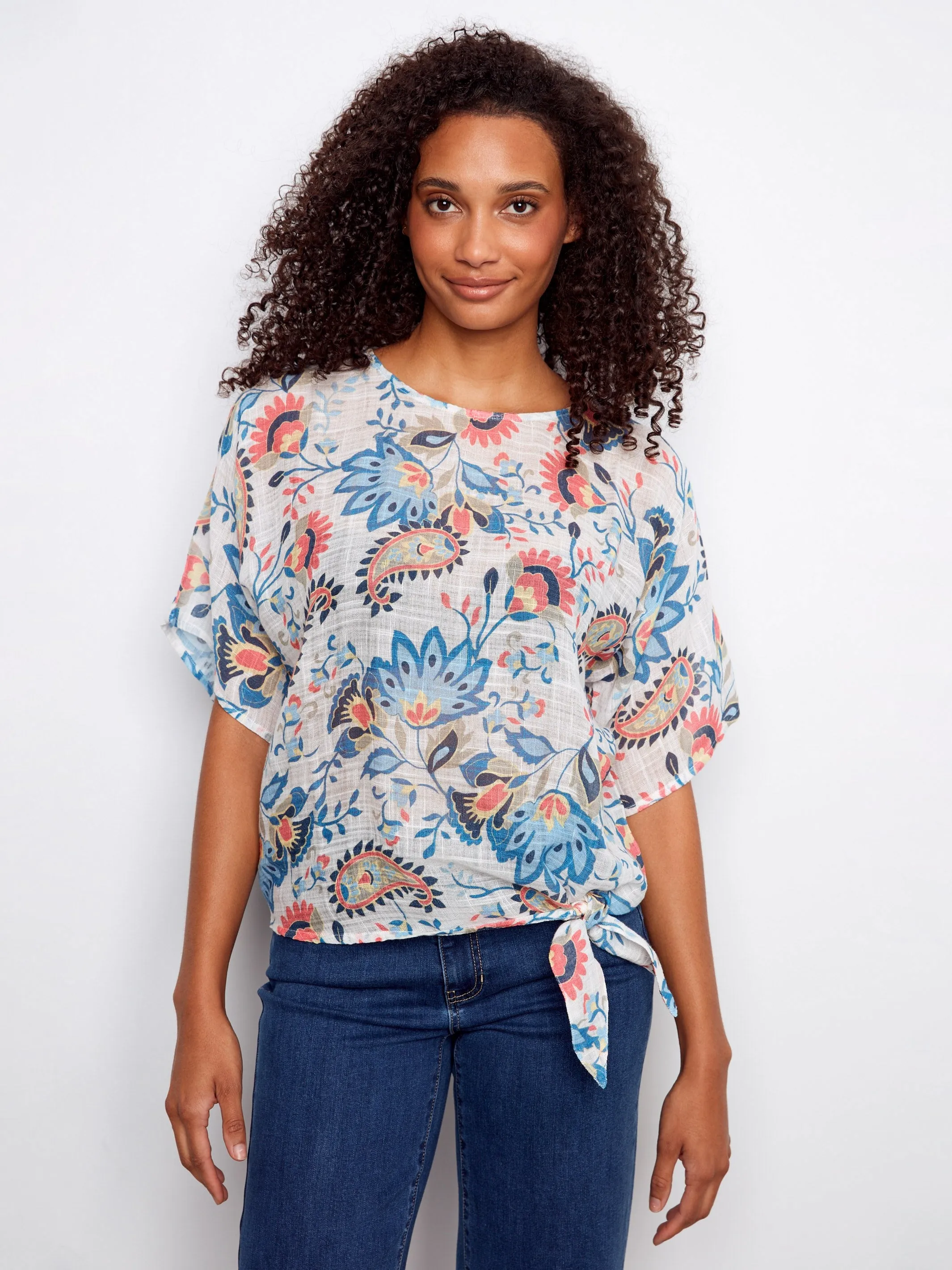 Printed Cotton Gauze Blouse With Side Tie - Rio sold by Charlie B product image thumbnail 3