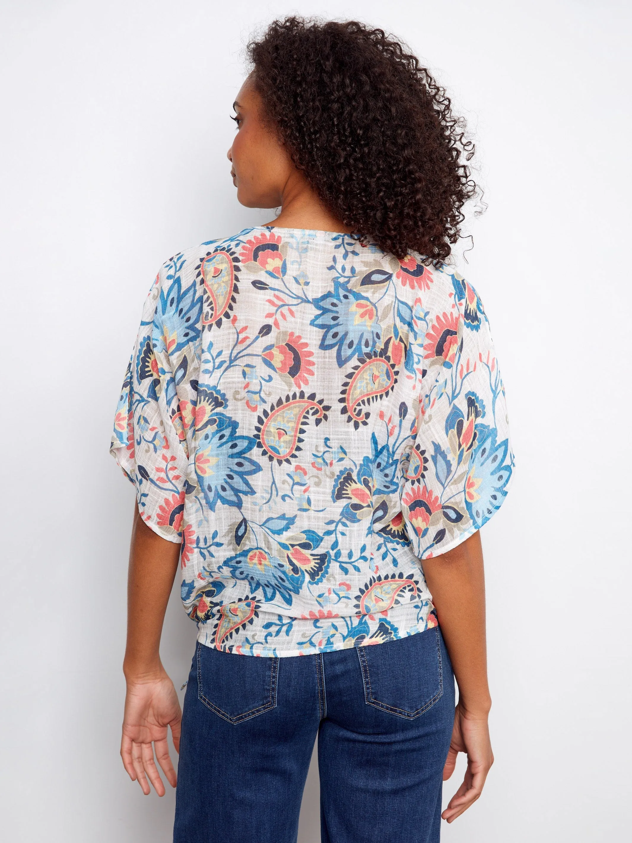 Printed Cotton Gauze Blouse With Side Tie - Rio sold by Charlie B product image thumbnail 4