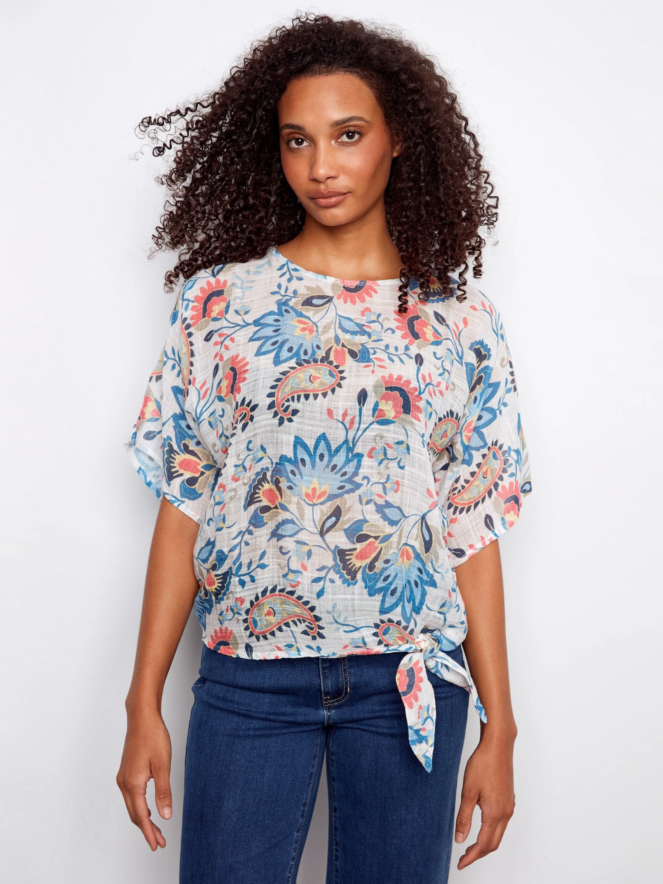Printed Cotton Gauze Blouse With Side Tie - Rio sold by Charlie B