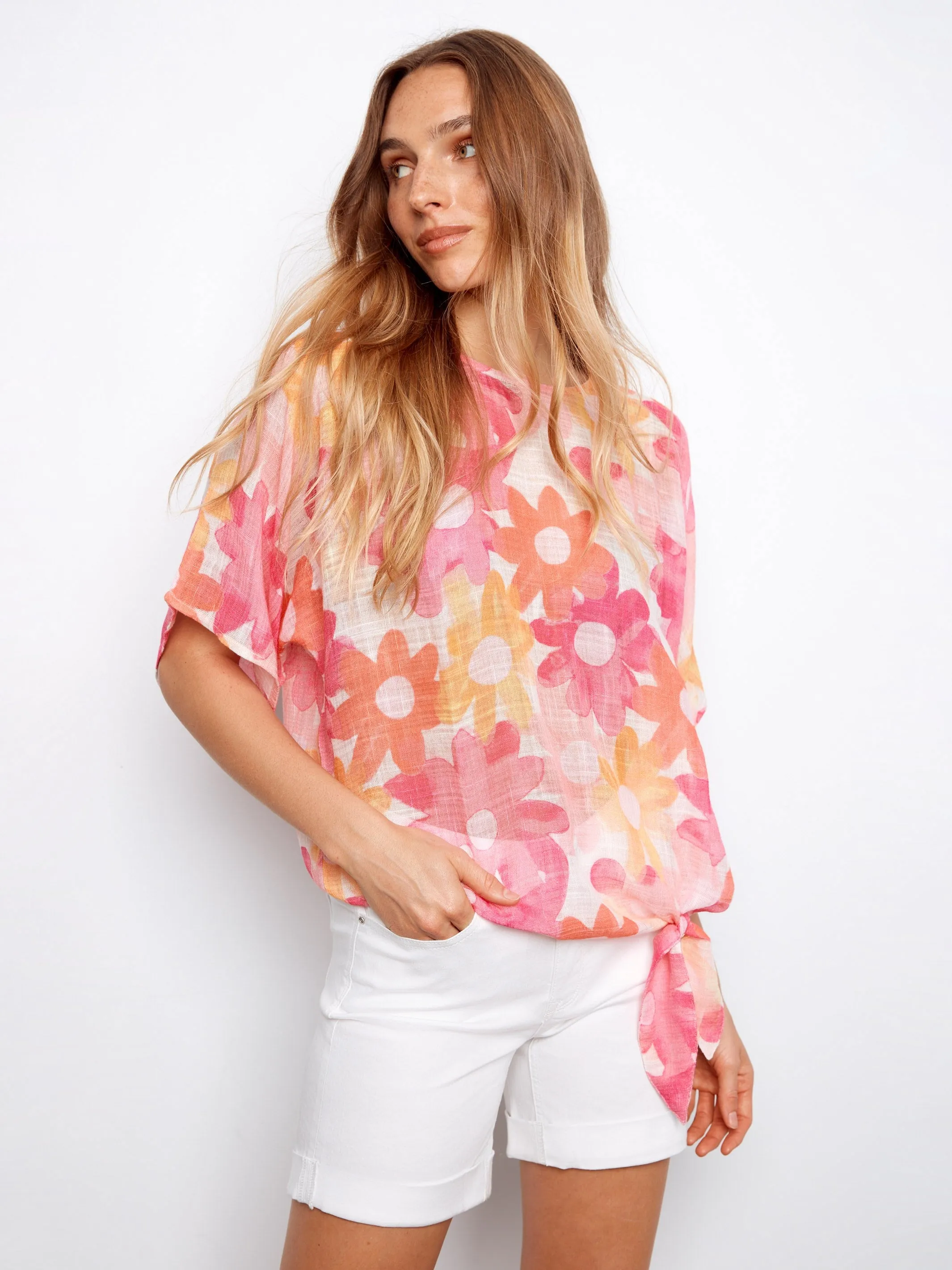 Printed Cotton Gauze Blouse With Side Tie - Dandy sold by Charlie B product image thumbnail 3