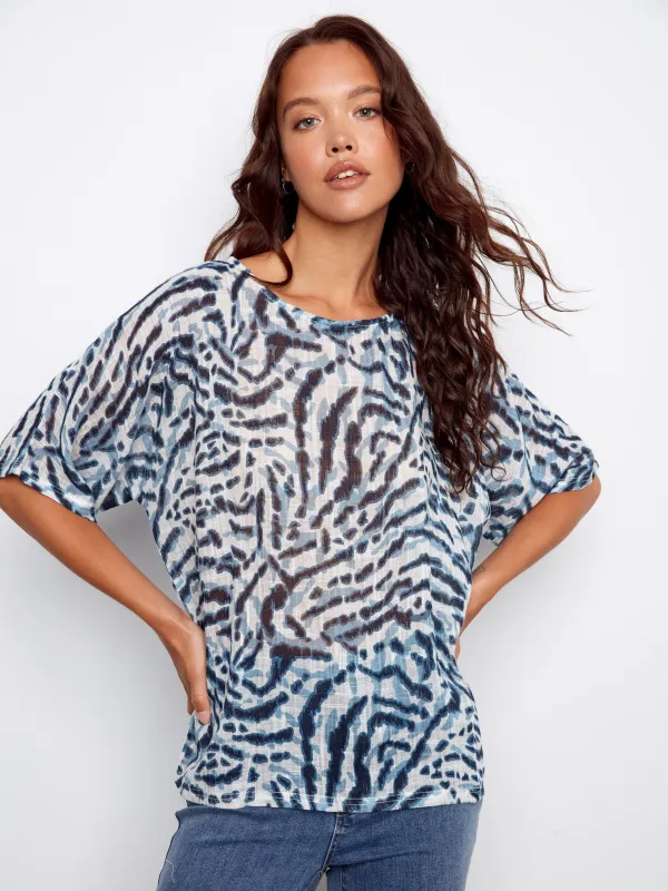 Printed Dolman Cotton Blend Blouse - Zebra made by Charlie B