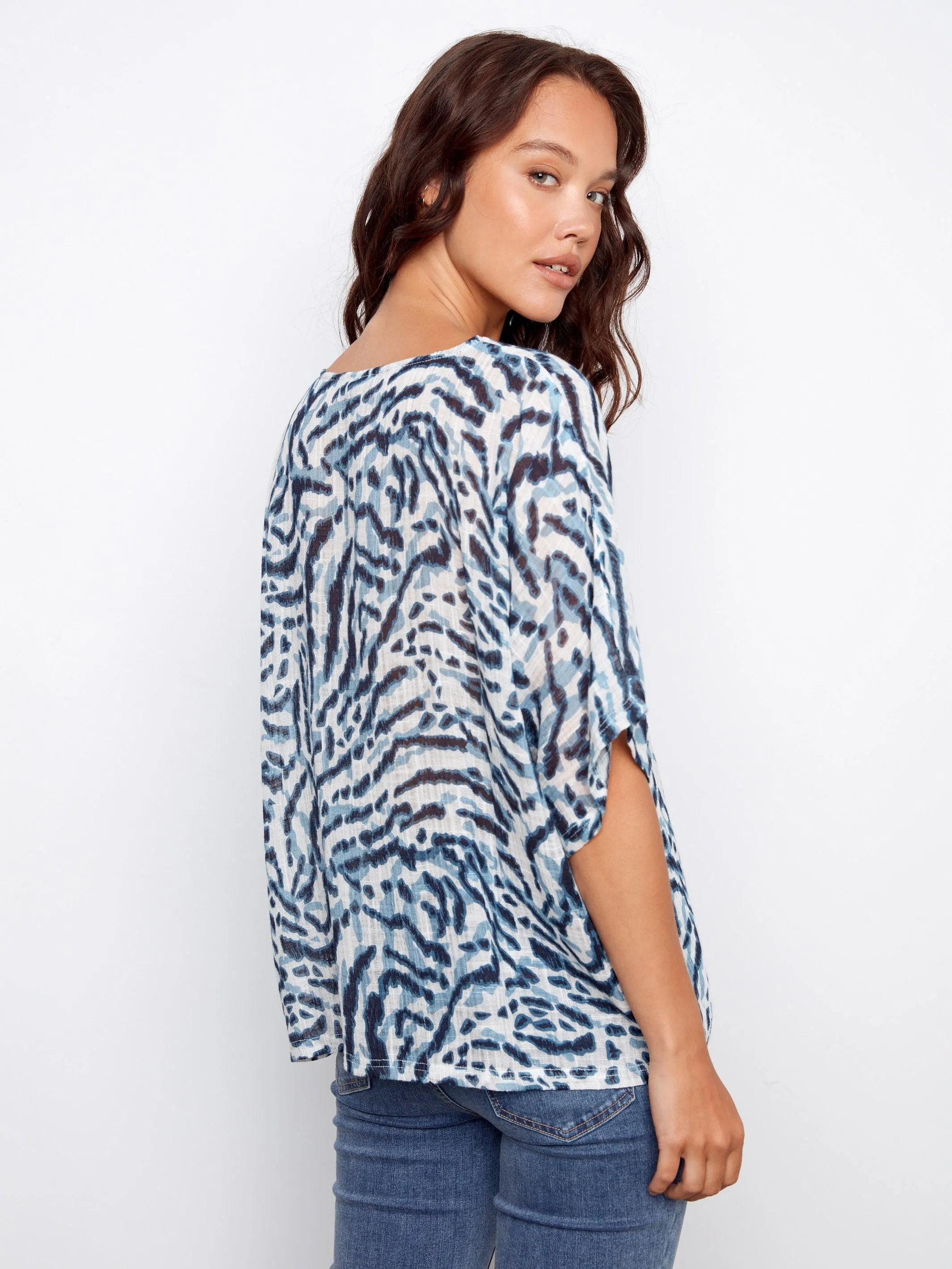 Printed Dolman Cotton Blend Blouse - Zebra sold by Charlie B product image thumbnail 5