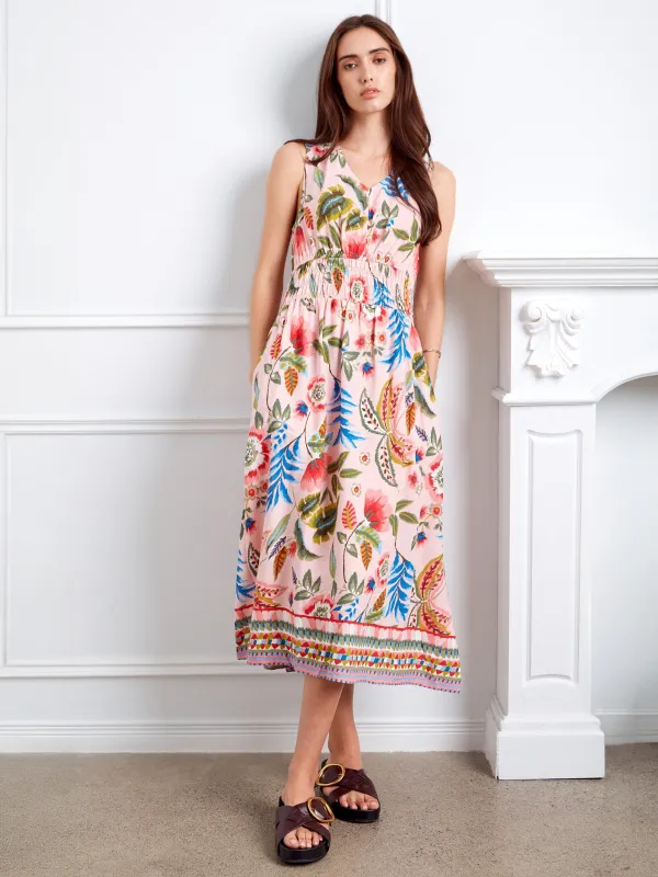 Smocked Printed Viscose Dress - Gardenia made by Charlie B
