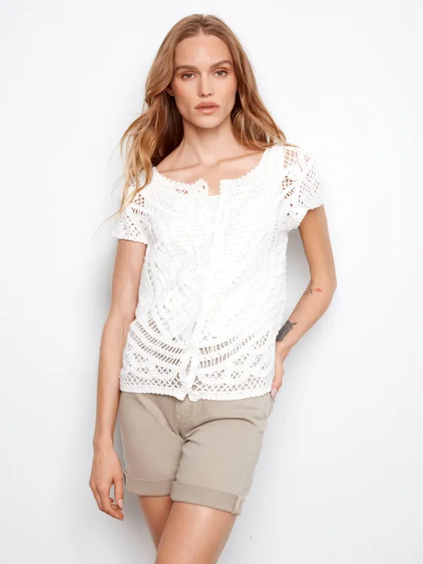 Reversible Cotton Crochet Top - White made by Charlie B