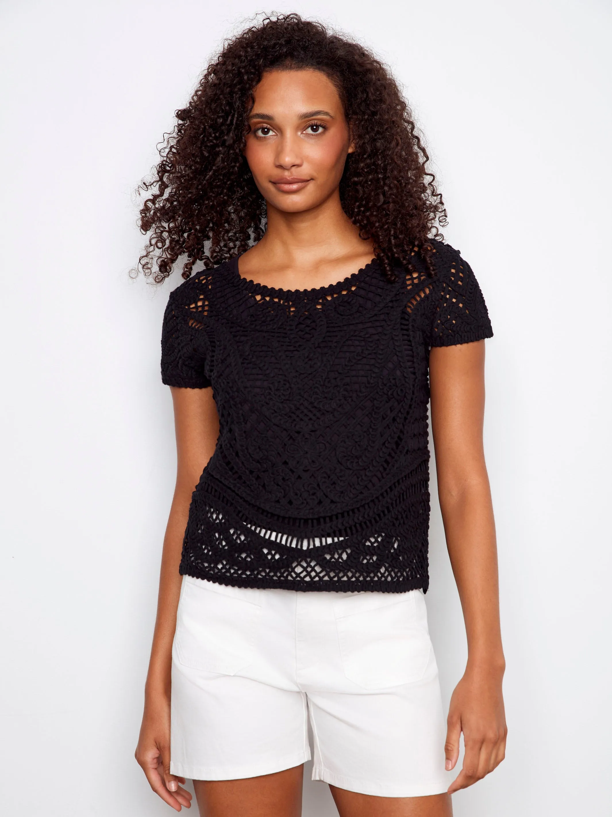 Reversible Cotton Crochet Top - Black sold by Charlie B