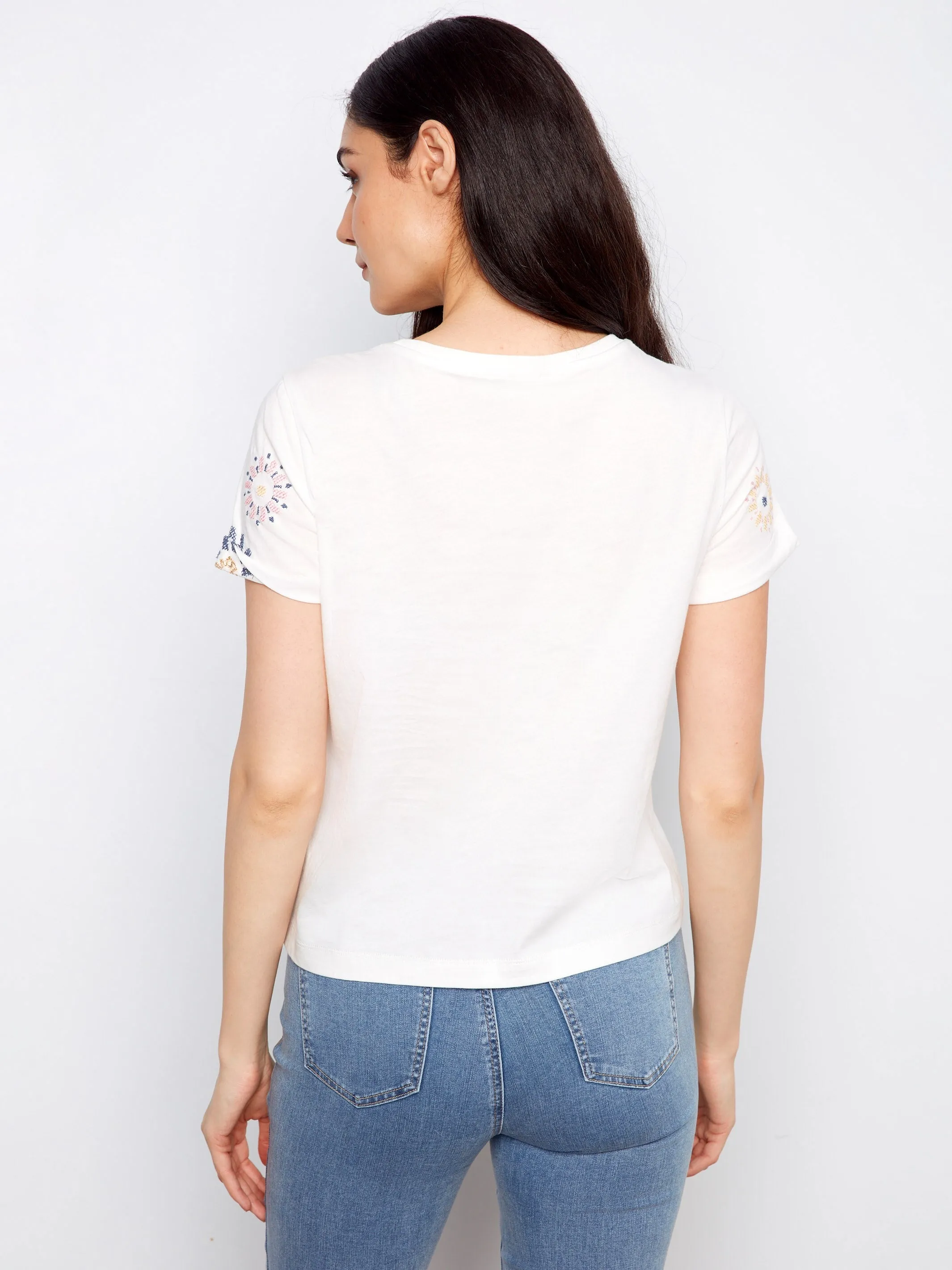 Embroidered Flowers Cotton Jersey T-Shirt - Daisies sold by Charlie B product image thumbnail 4