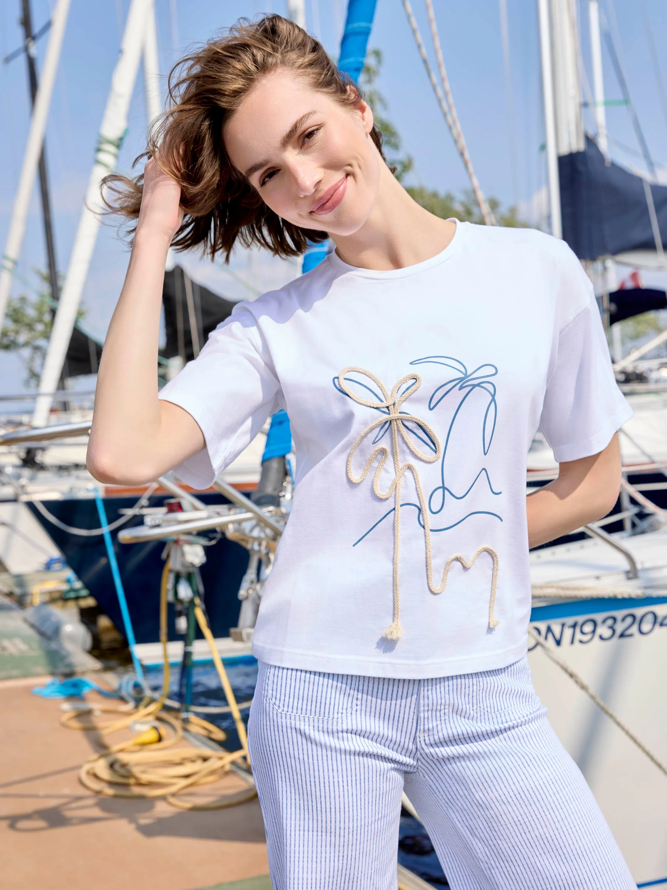 Printed Crew Neck T-Shirt With Soutache Detail - White sold by Charlie B product image thumbnail 5