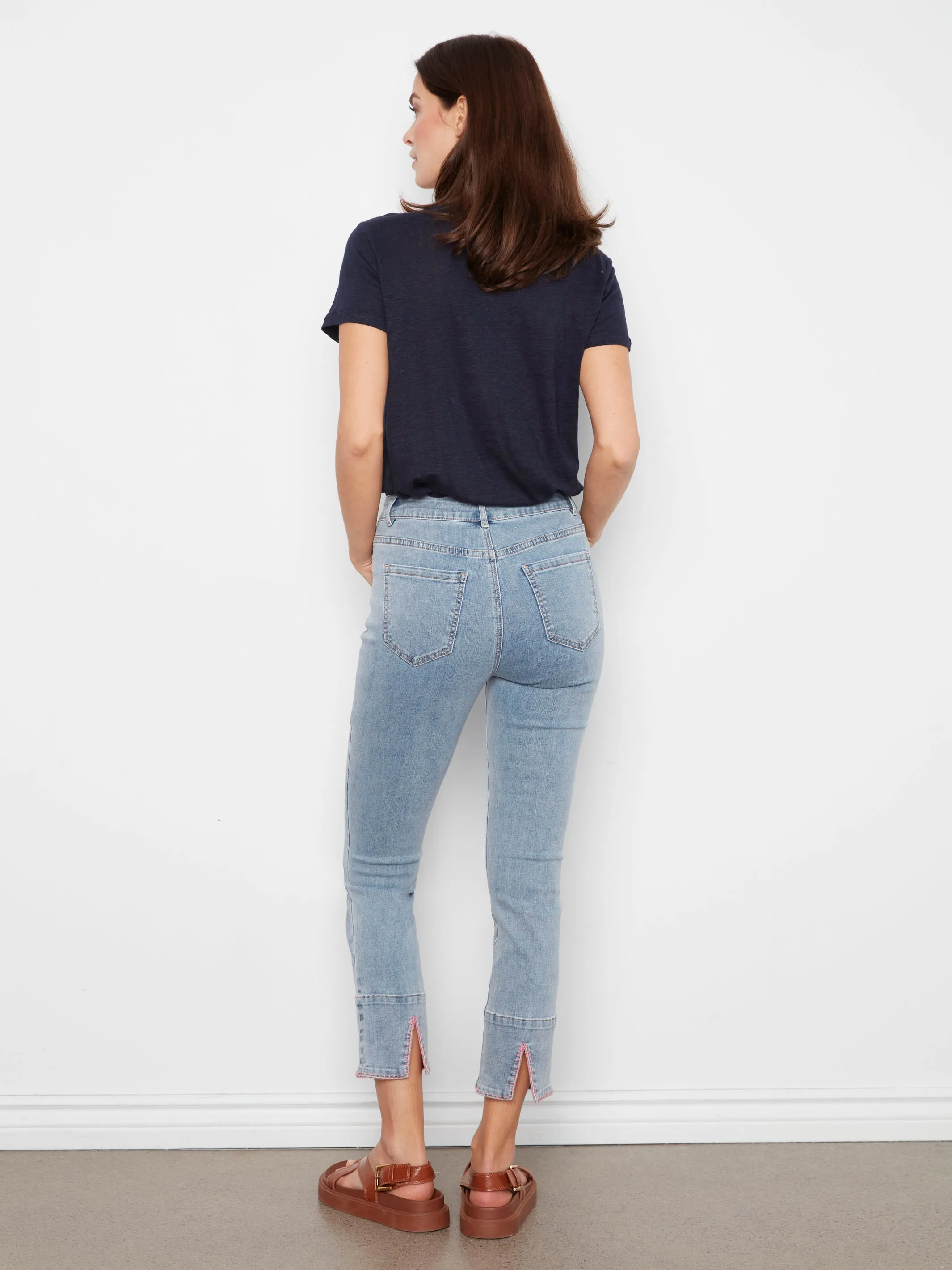 Slim Leg Jeans With Blanket Stitch Hem - Light Blue sold by Charlie B product image thumbnail 4