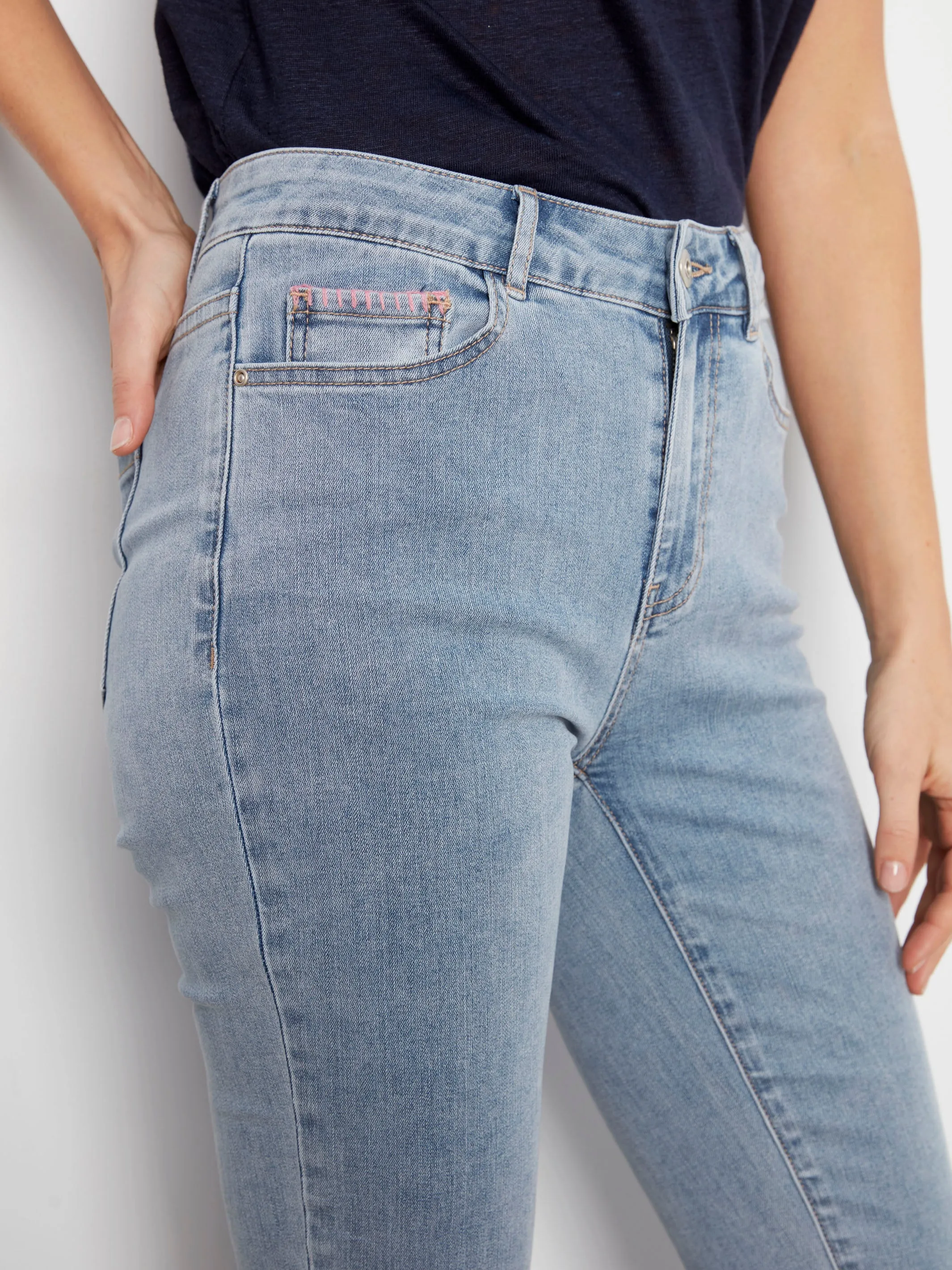 Slim Leg Jeans With Blanket Stitch Hem - Light Blue sold by Charlie B product image thumbnail 5