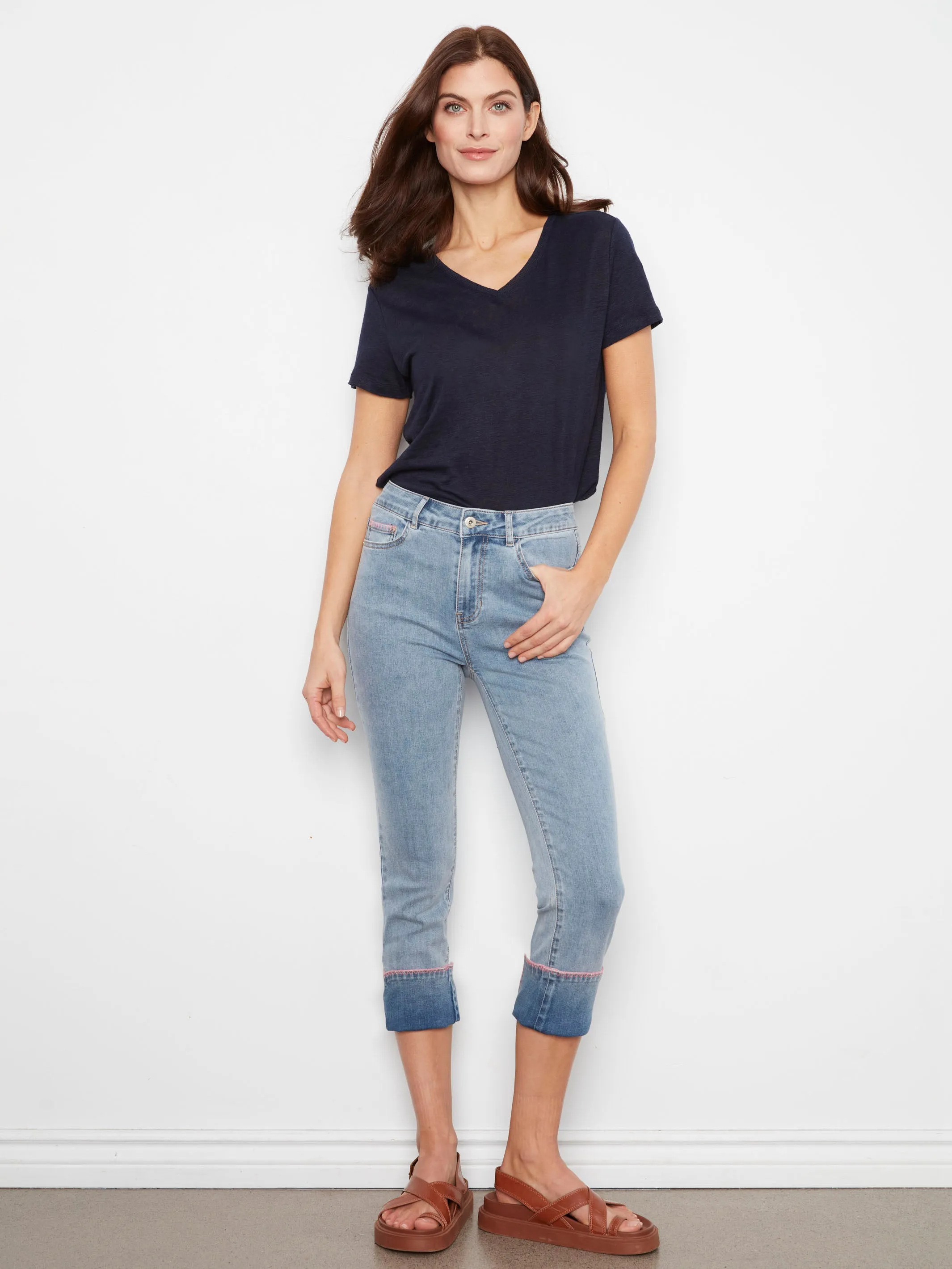 Slim Leg Jeans With Blanket Stitch Hem - Light Blue sold by Charlie B product image thumbnail 2