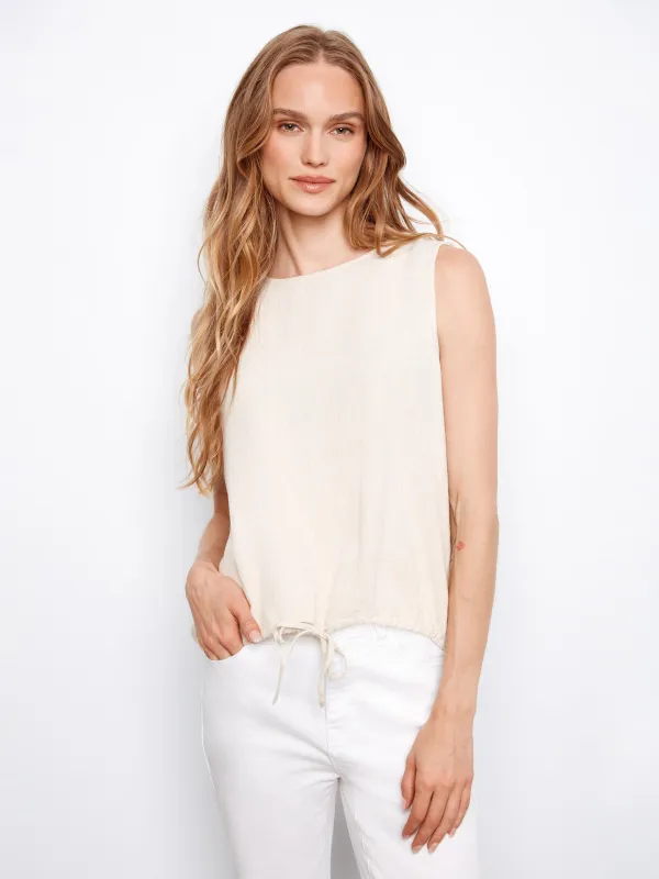 Sleeveless Linen Blend Top With Drawcord - Natural made by Charlie B