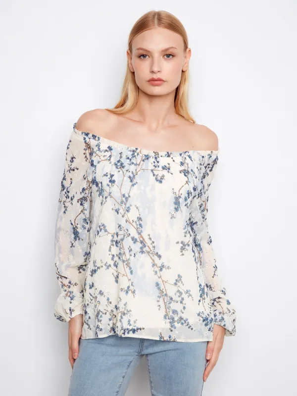 Printed Eyelet Off-Shoulder Blouse - Blossom made by Charlie B