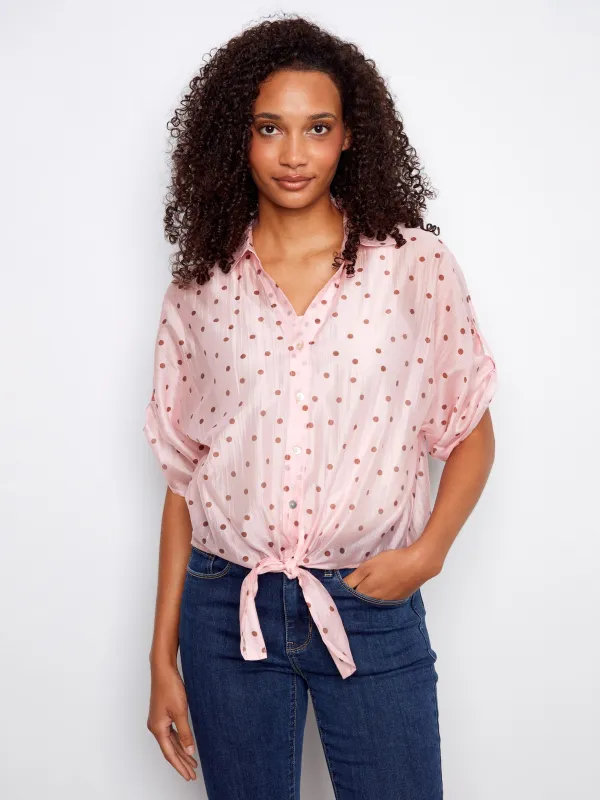 Polka Dot Front-Tie Blouse - Peony made by Charlie B