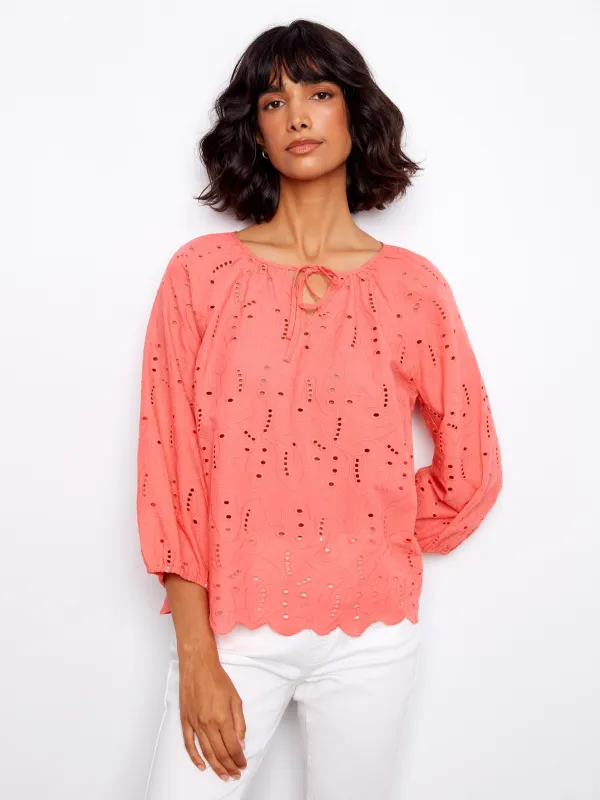 Cotton Eyelet Blouse - Sorbet made by Charlie B