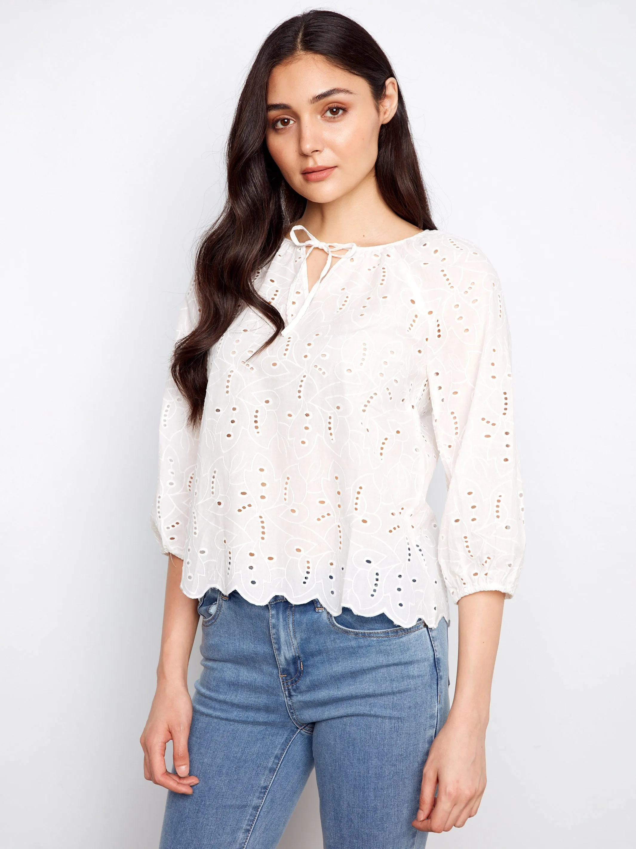 Cotton Eyelet Blouse - White sold by Charlie B product image thumbnail 3