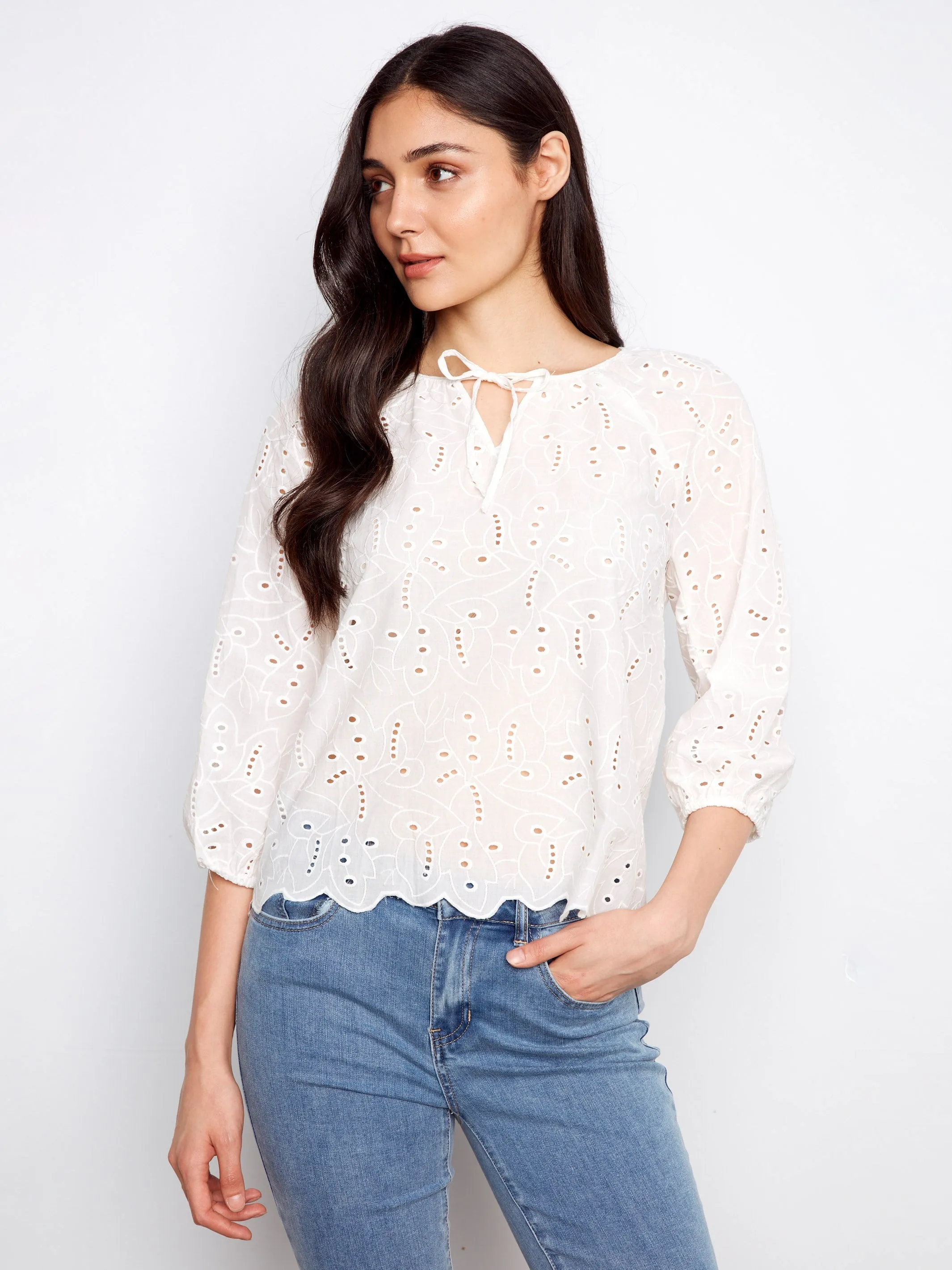 Cotton Eyelet Blouse - White sold by Charlie B product image thumbnail 5