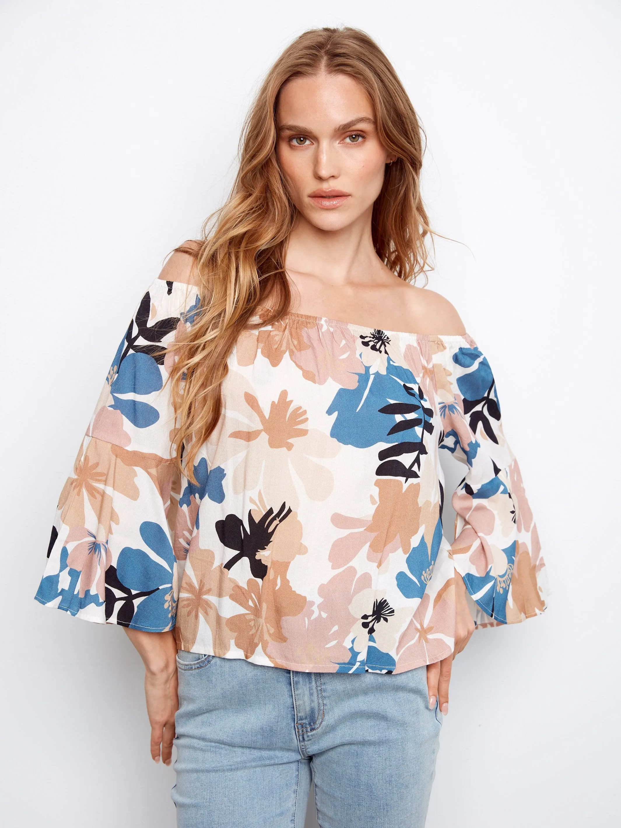 Printed 3/4 Sleeve Off-Shoulder Blouse - Floralis sold by Charlie B