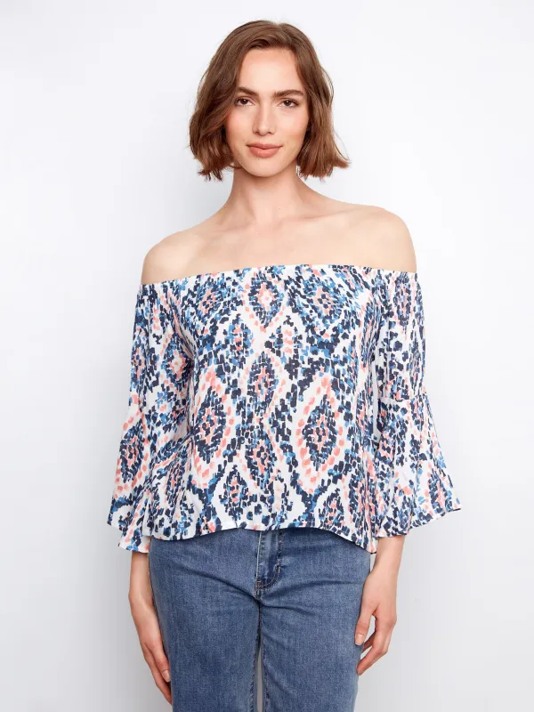 Printed 3/4 Sleeve Off-Shoulder Blous- Nomad made by Charlie B