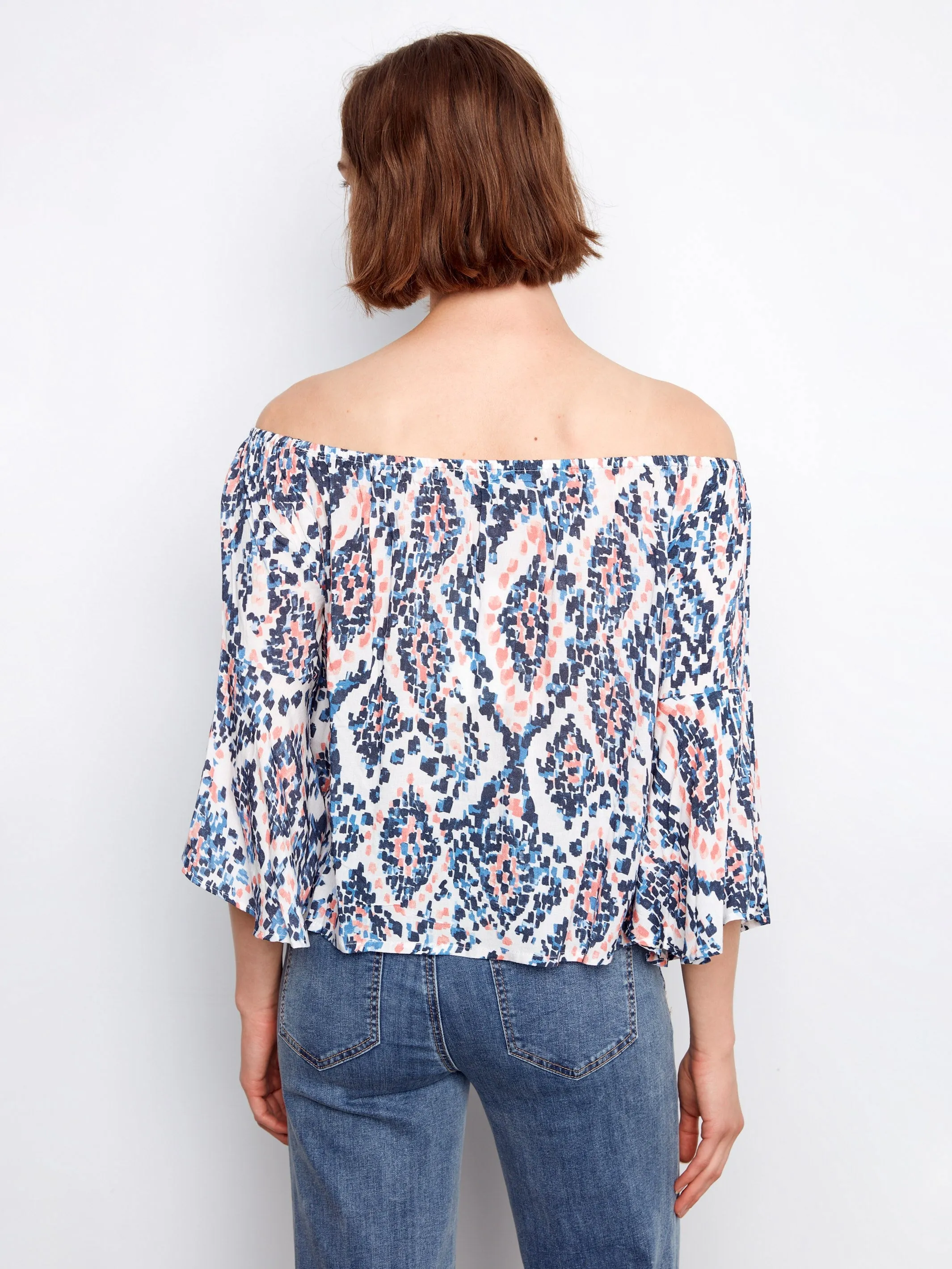 Printed 3/4 Sleeve Off-Shoulder Blous- Nomad sold by Charlie B product image thumbnail 5