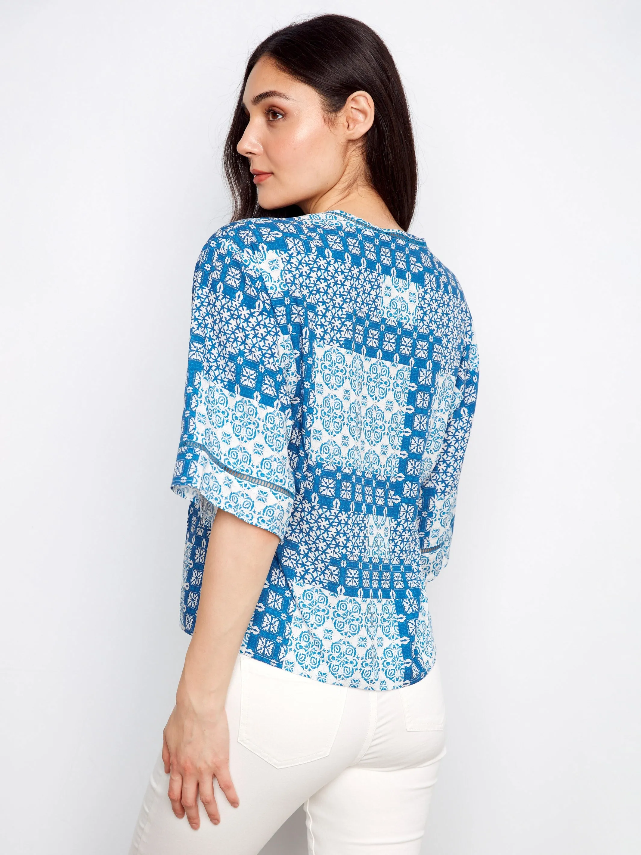 Printed Viscose V-Neck Blouse - Abstract sold by Charlie B product image thumbnail 4