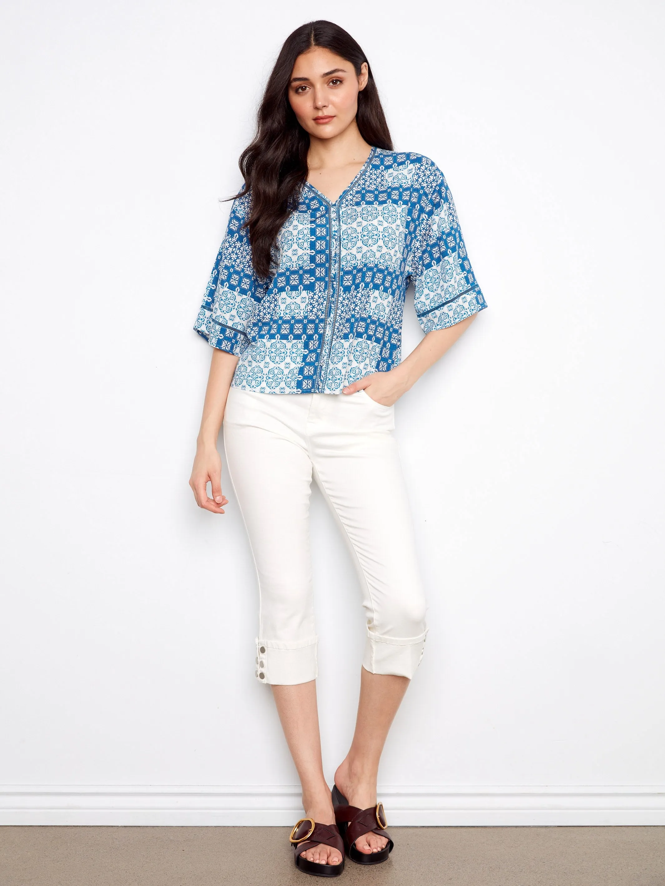 Printed Viscose V-Neck Blouse - Abstract sold by Charlie B product image thumbnail 2