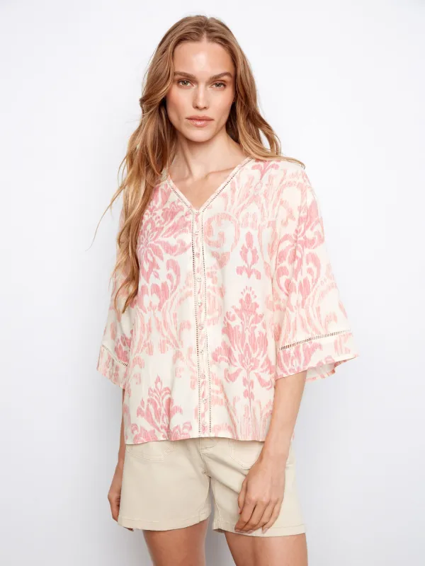 Printed Viscose V-Neck Blouse - Evelyn made by Charlie B
