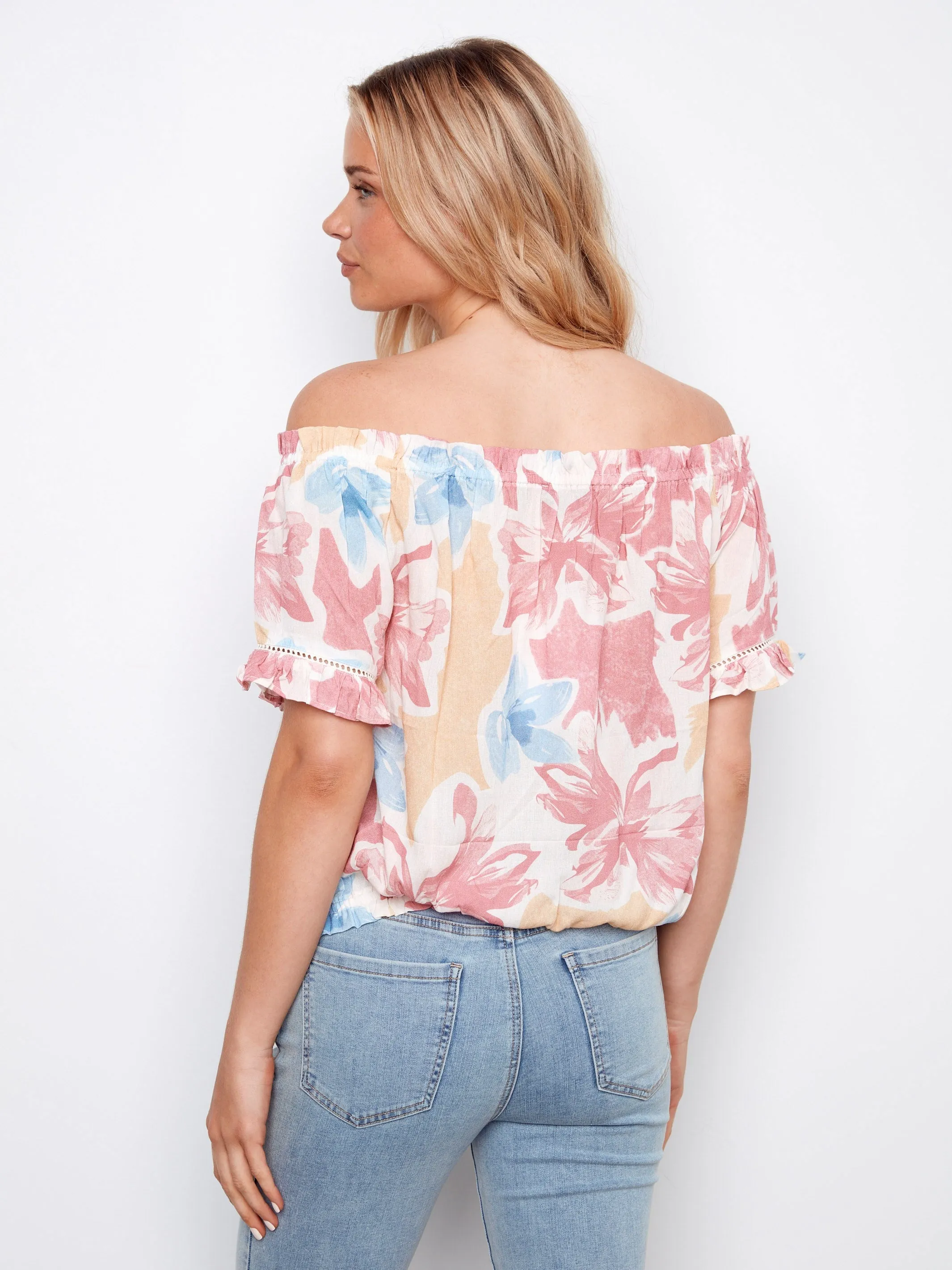 Printed Short Sleeve Off-Shoulder Blouse - Flowery sold by Charlie B product image thumbnail 5