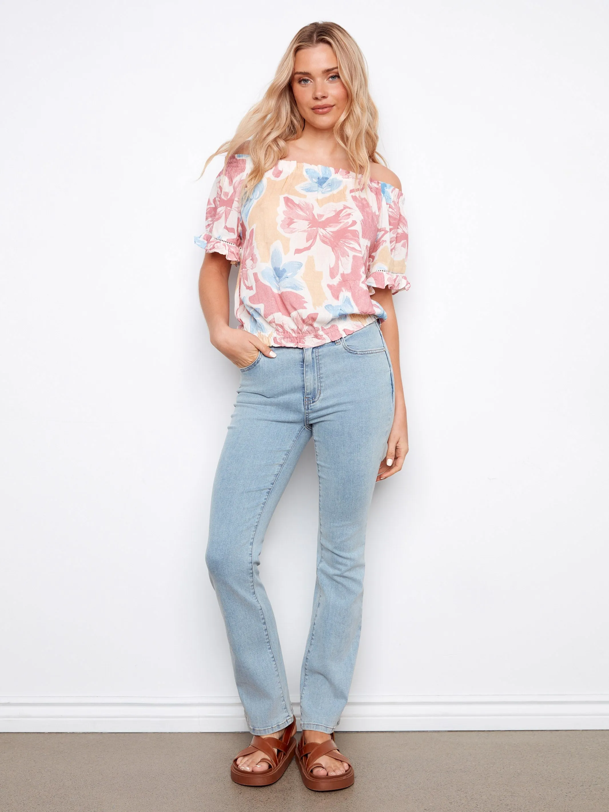 Printed Short Sleeve Off-Shoulder Blouse - Flowery sold by Charlie B product image thumbnail 3