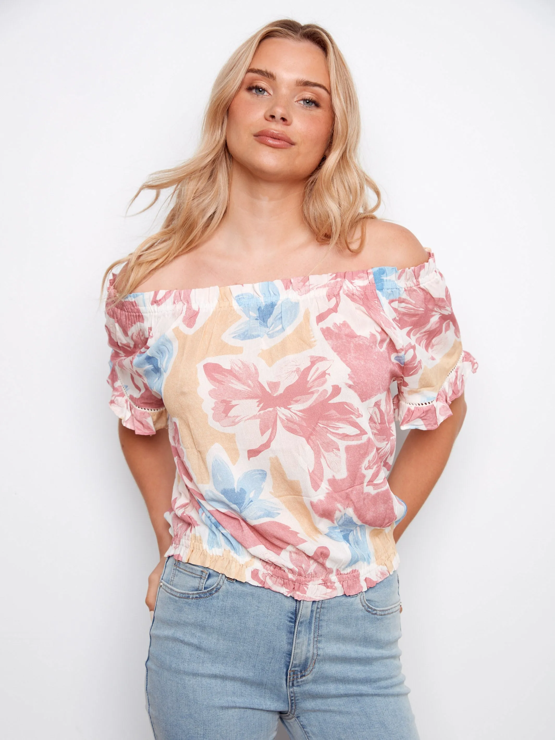 Printed Short Sleeve Off-Shoulder Blouse - Flowery sold by Charlie B product image thumbnail 4