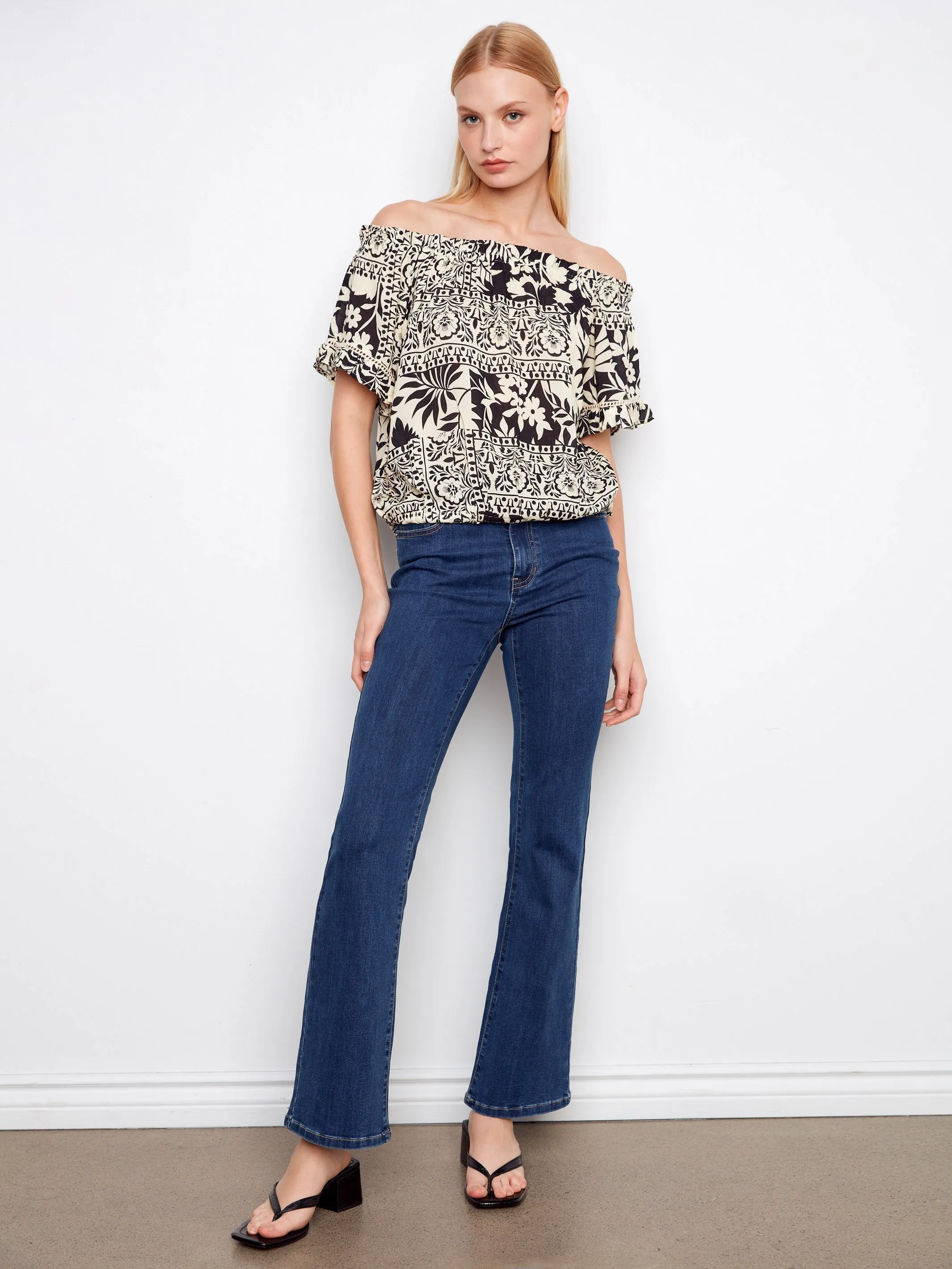 Printed Short Sleeve Off-Shoulder Blouse - Ornato sold by Charlie B product image thumbnail 2