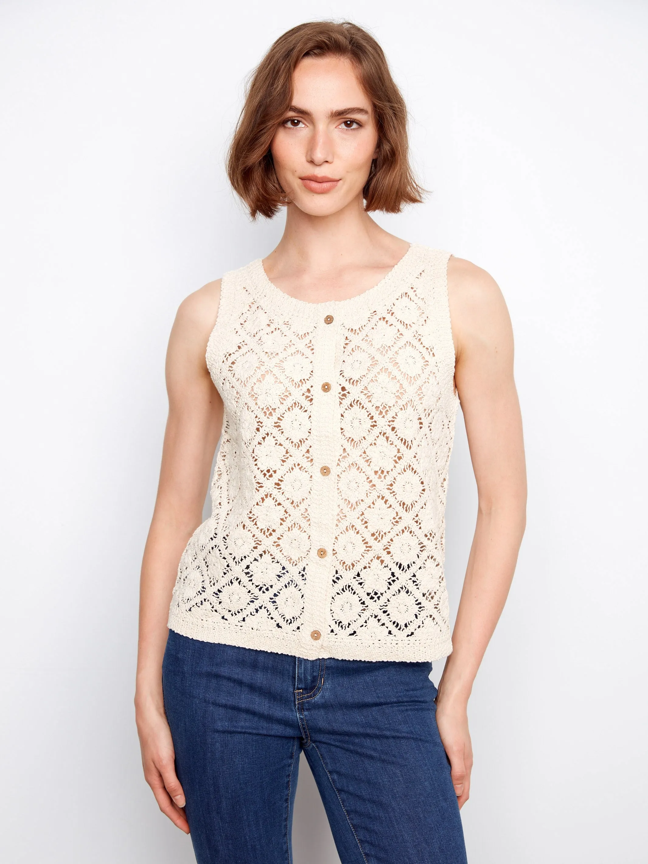 Crochet Cotton Sleeveless Vest - Natural sold by Charlie B product image thumbnail 2