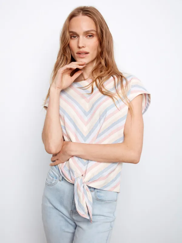 Striped Linen Blend Tie-Front Blouse - Boardwalk made by Charlie B