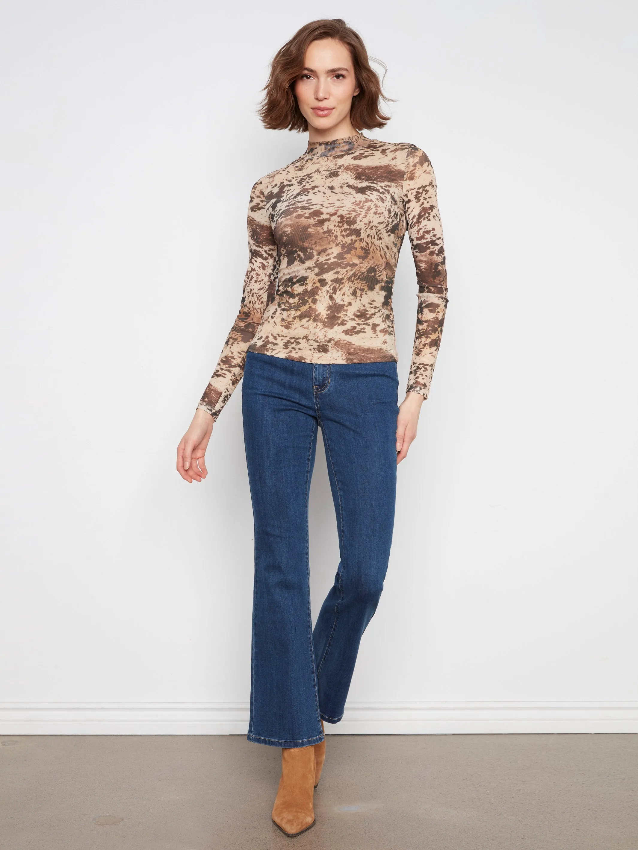 Printed Mesh Mock Neck Top - Country sold by Charlie B product image thumbnail 3