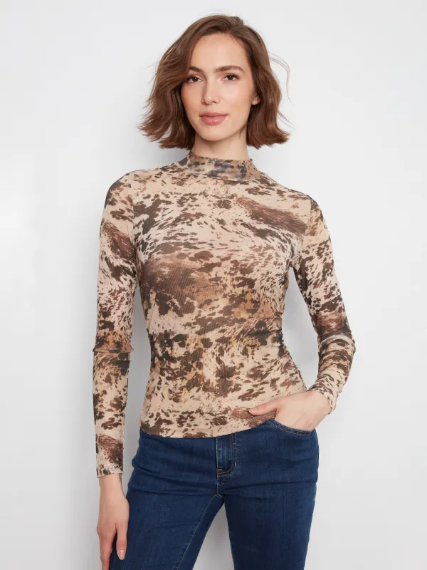 Printed Mesh Mock Neck Top - Country made by Charlie B