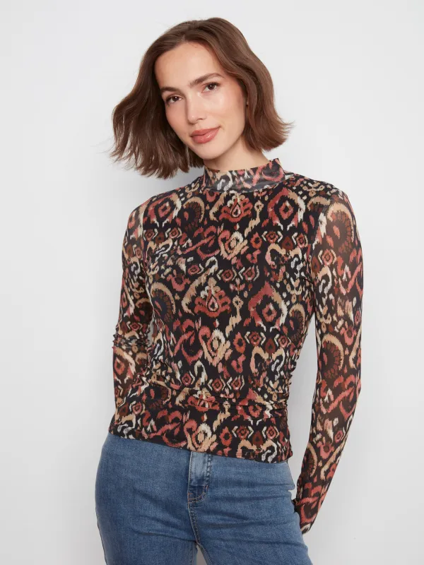 Printed Mesh Mock Neck Top - Kaia made by Charlie B
