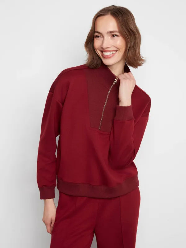 Soft Scuba Half-Zip Sweatshirt - Merlot made by Charlie B